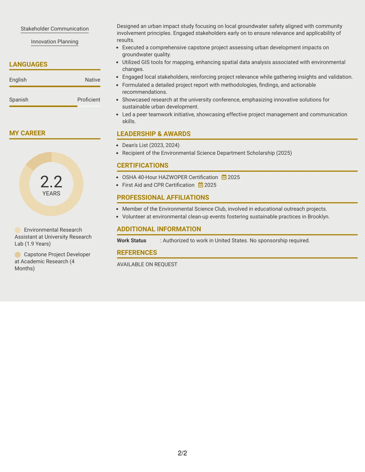 Resume Example Page 2