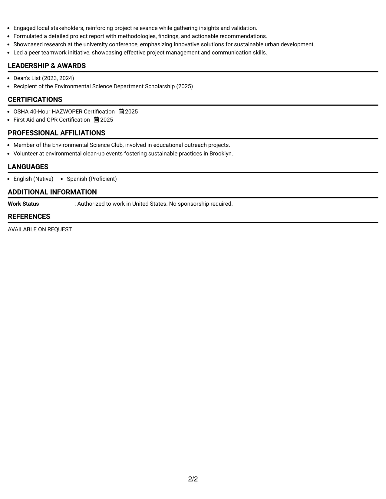 Resume Example Page 2