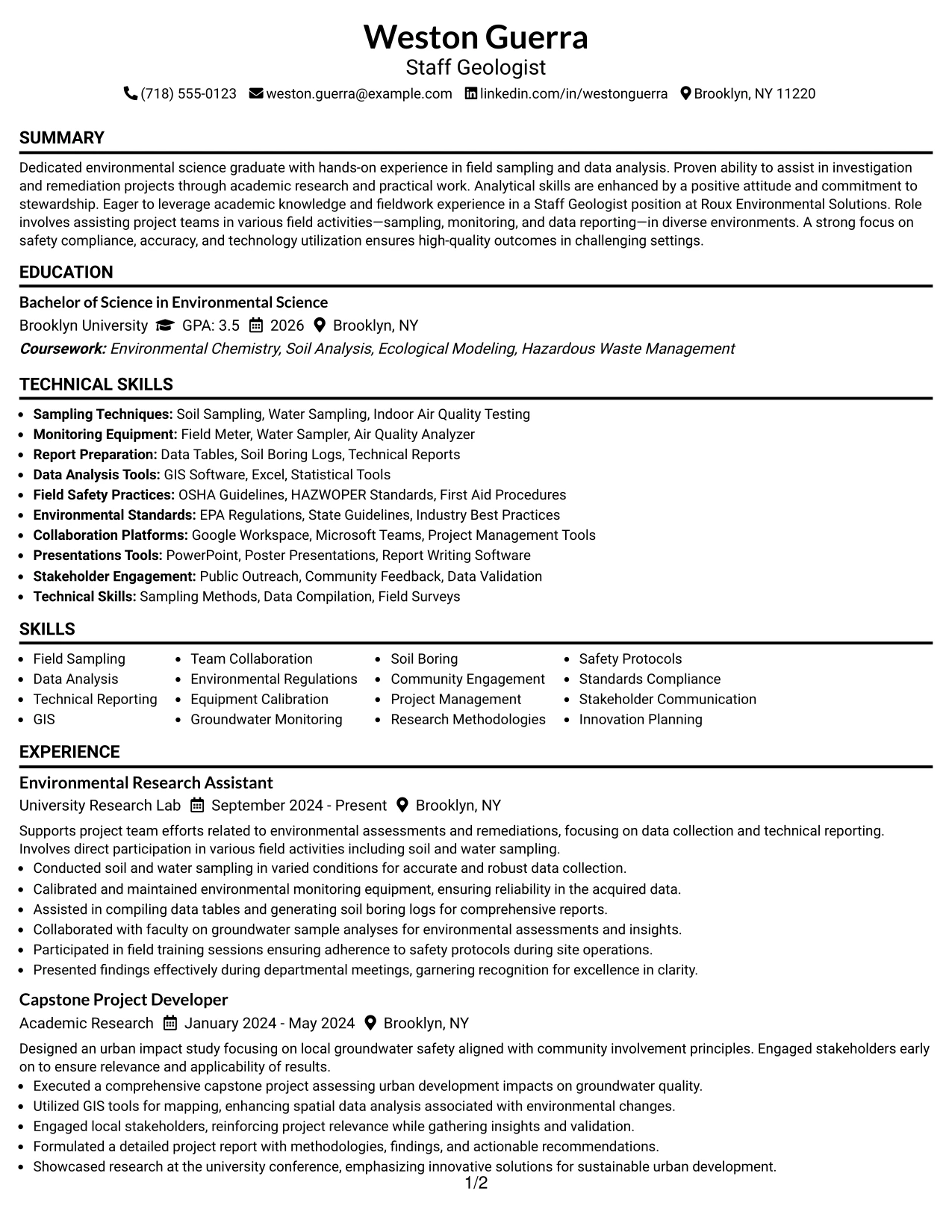 Resume Example Page 1