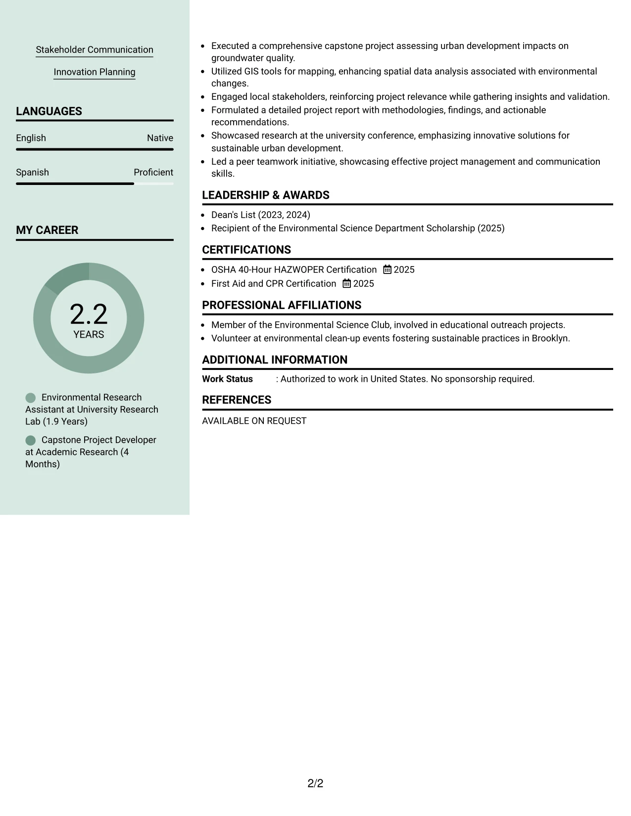 Resume Example Page 2