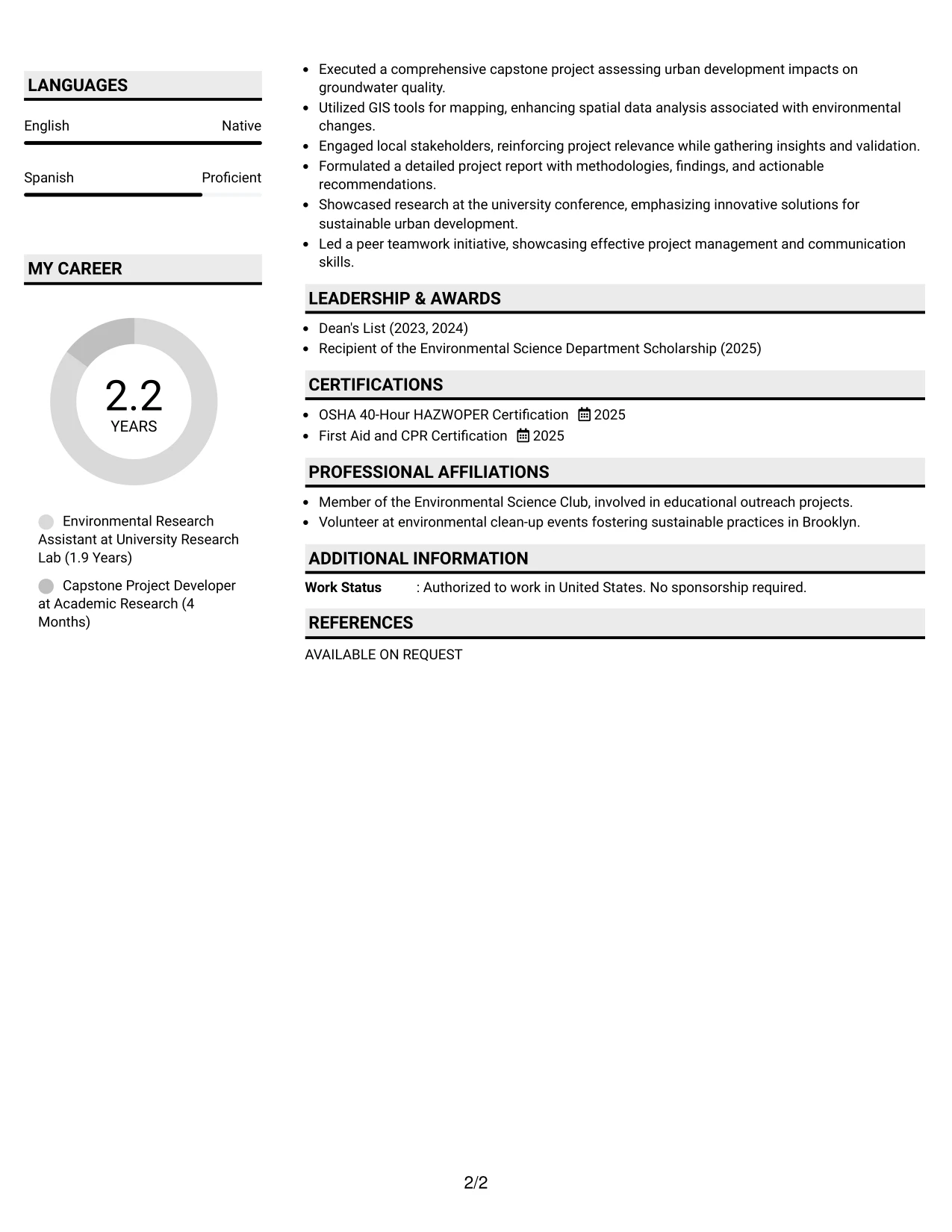 Resume Example Page 2