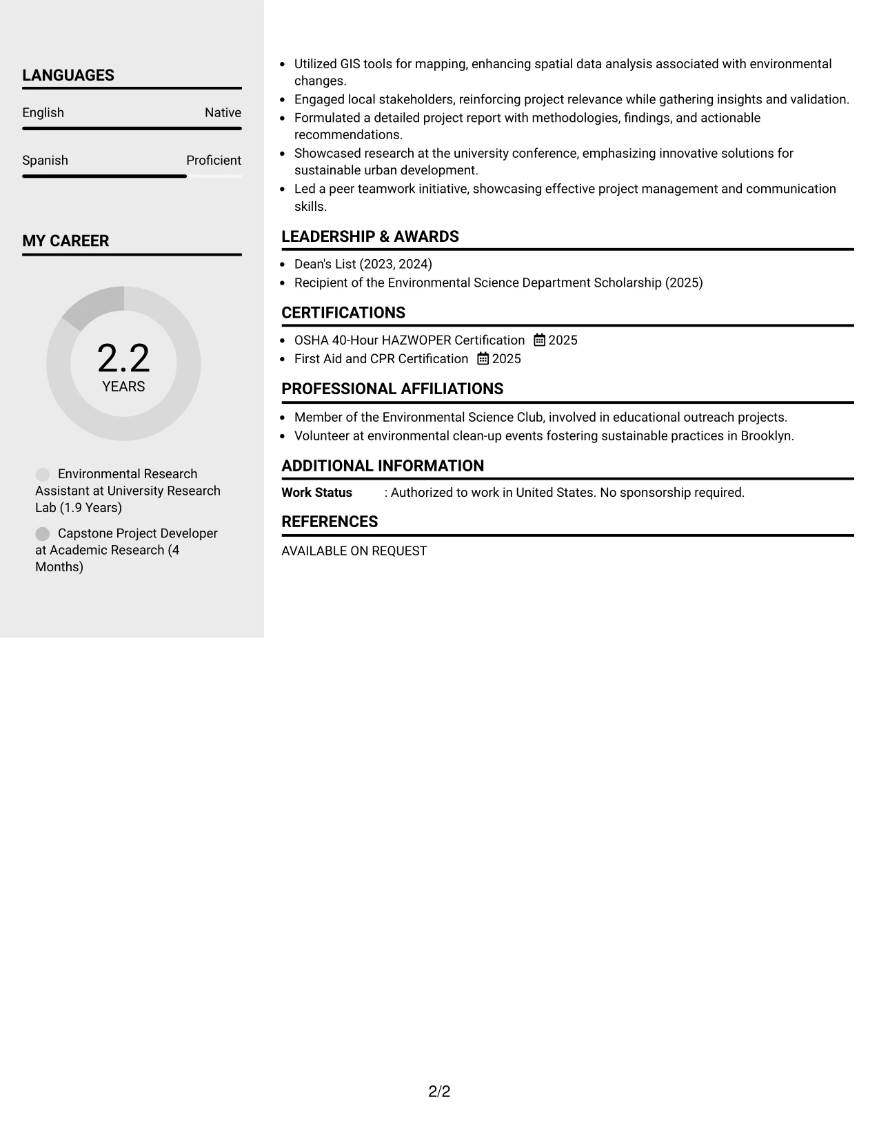 Resume Example Page 2