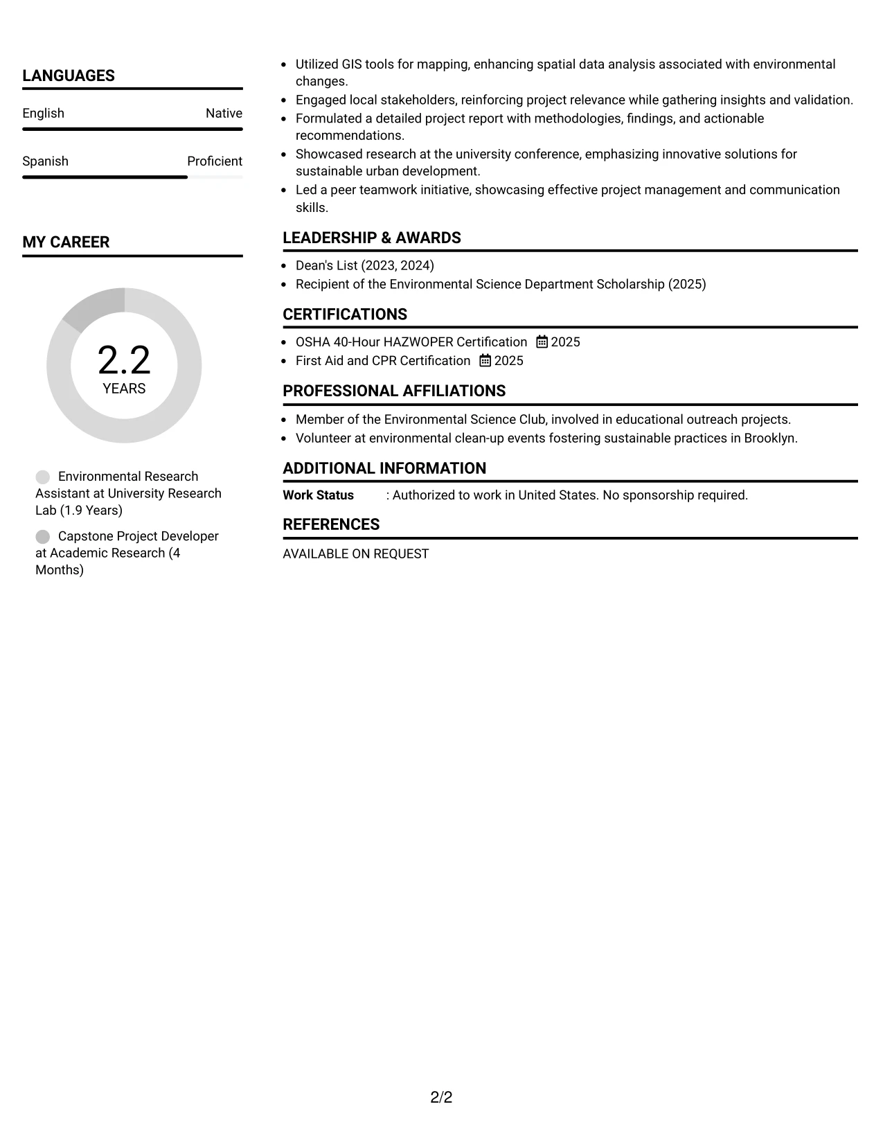 Resume Example Page 2
