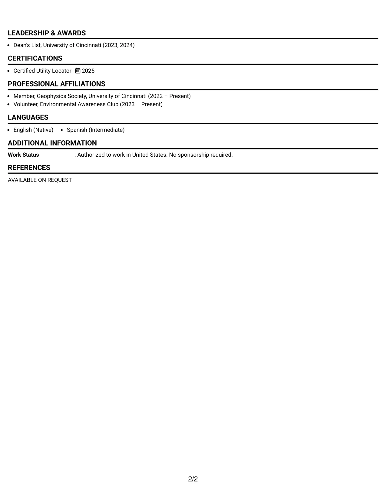 Resume Example Page 2