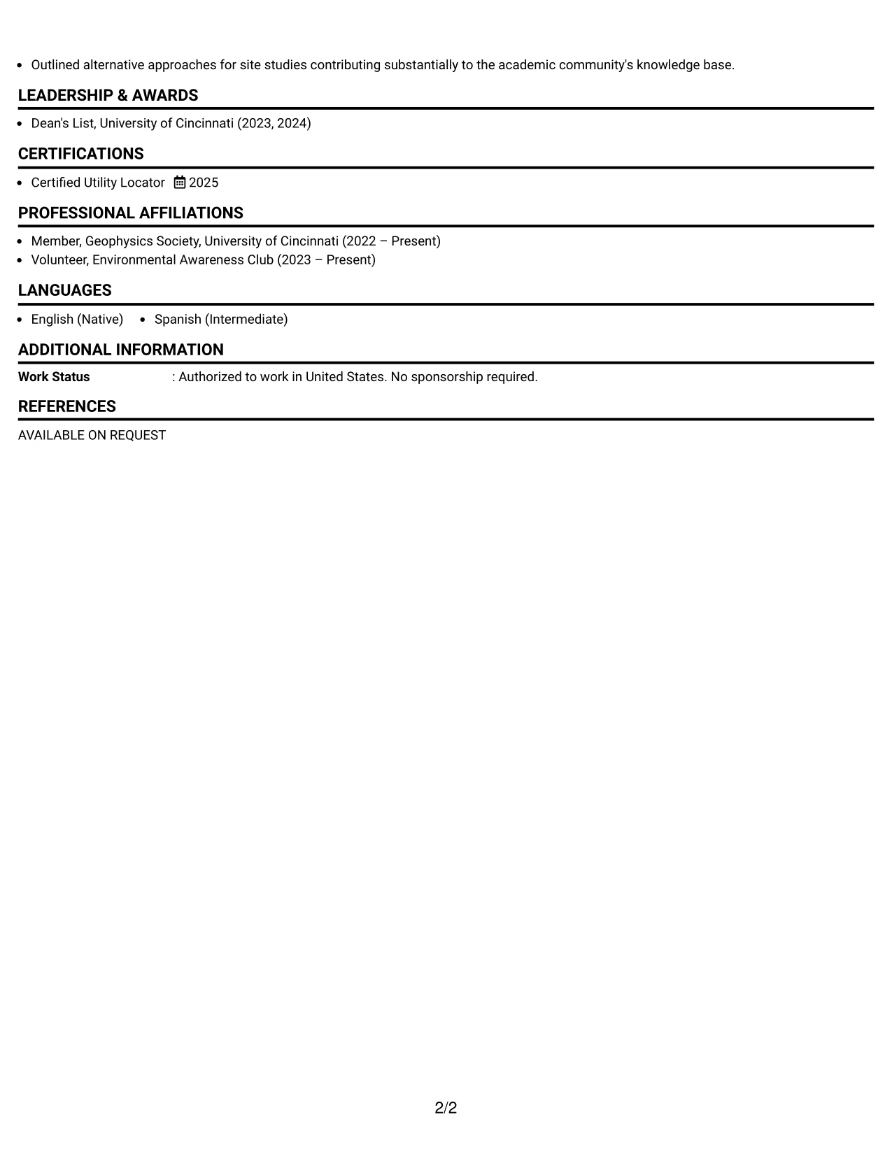 Resume Example Page 2