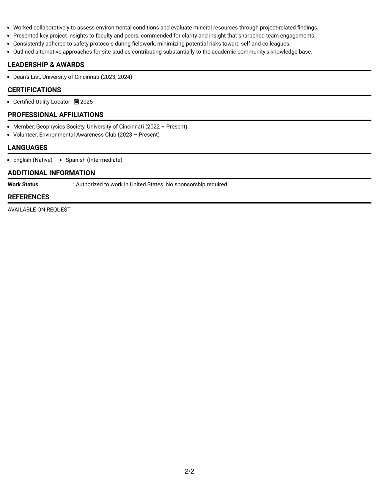 Resume Example Page 2