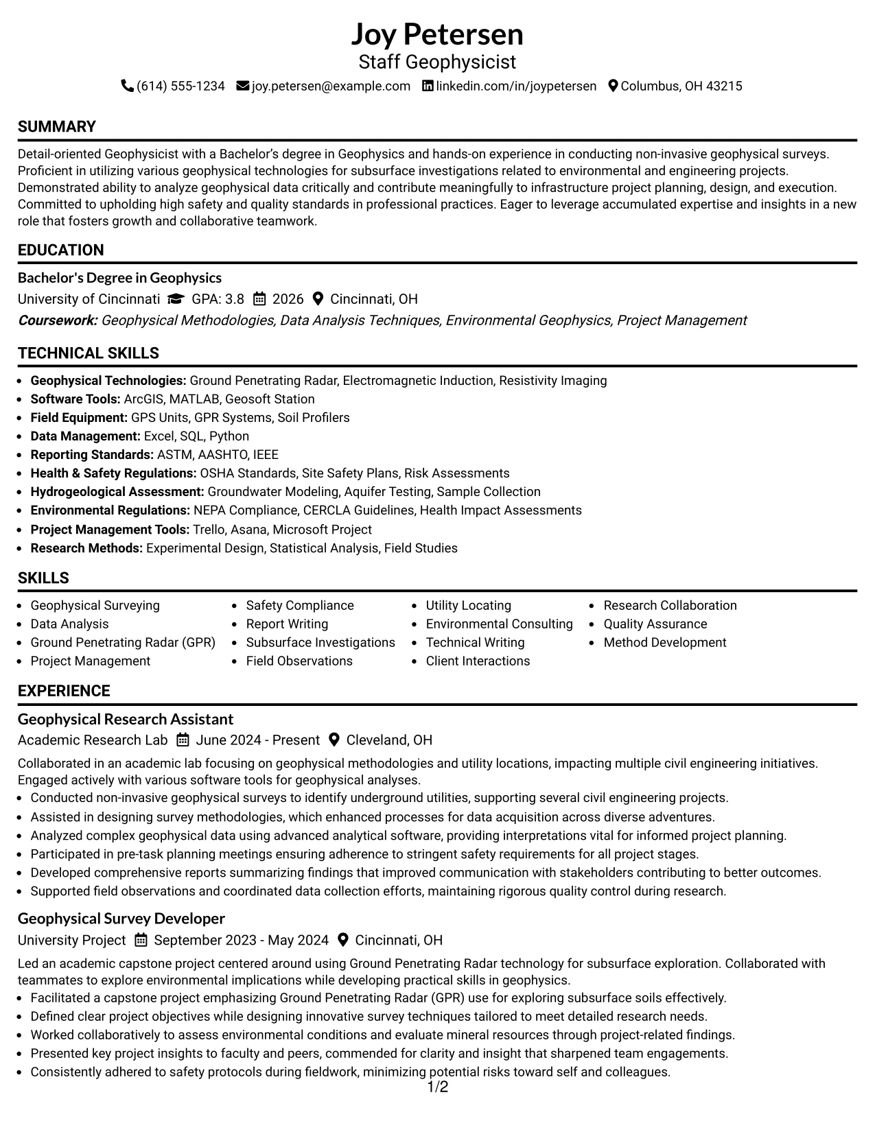 Resume Example Page 1