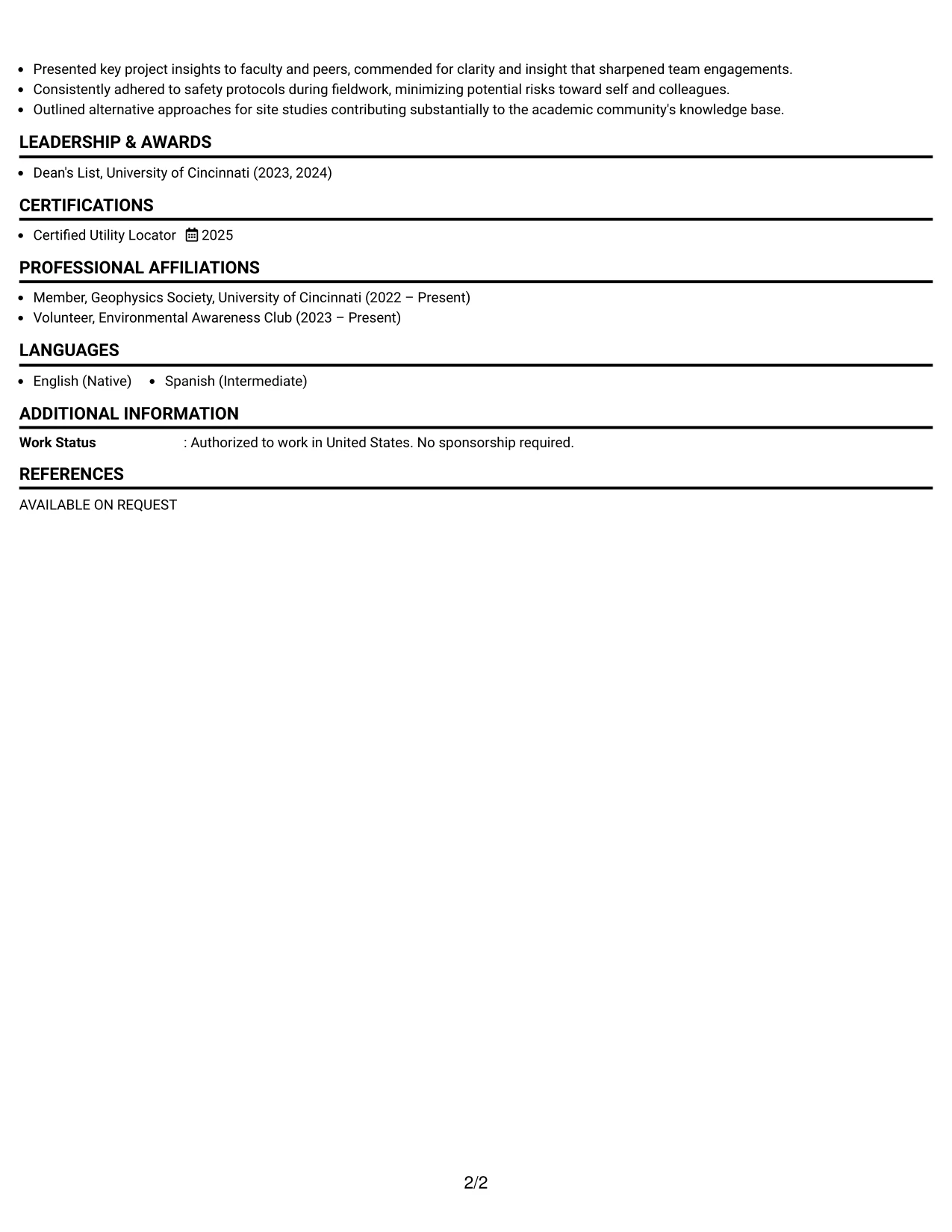 Resume Example Page 2