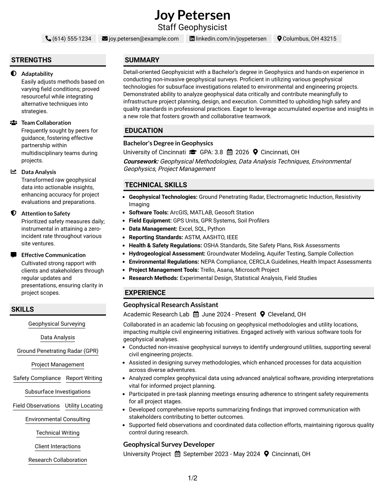 Resume Example Page 1