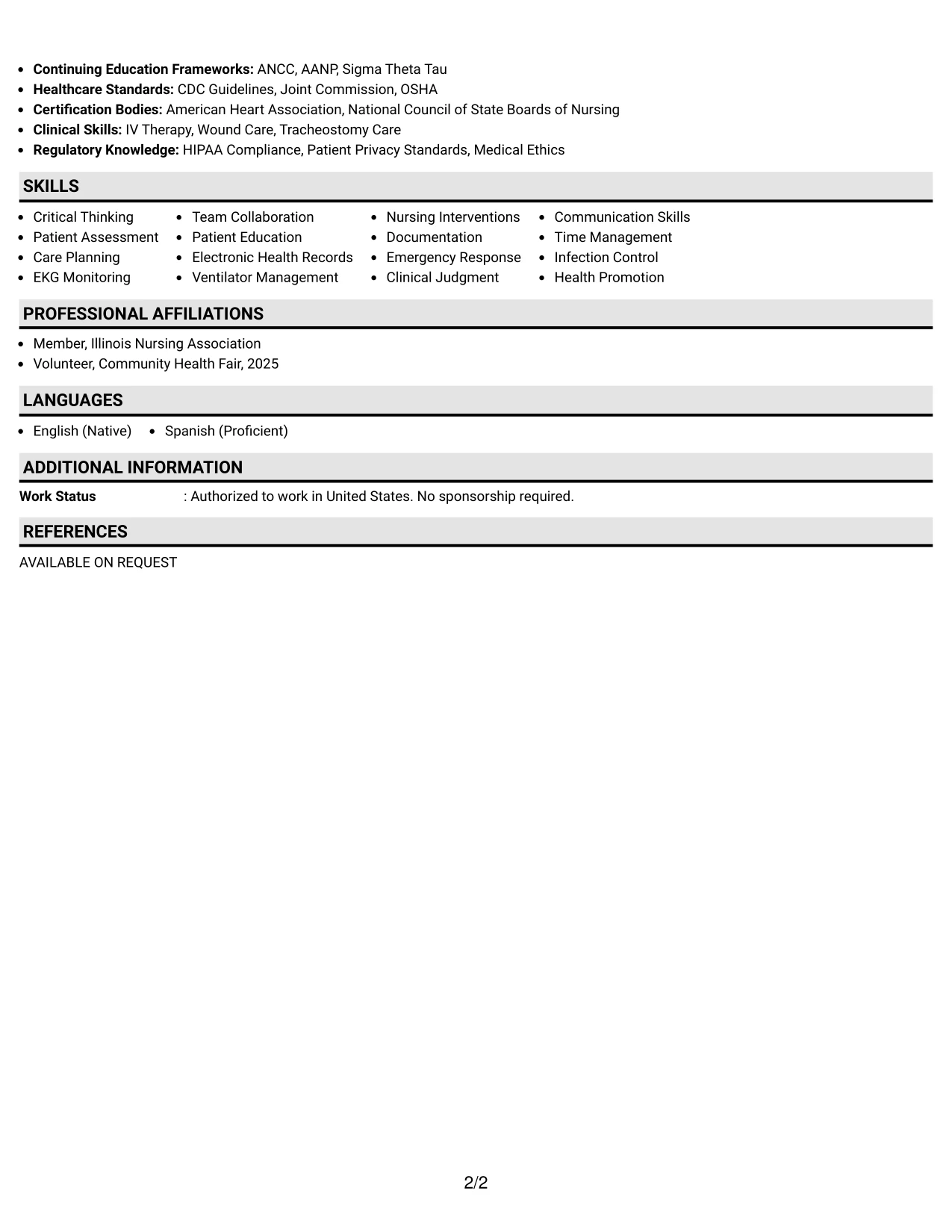 Resume Example Page 2