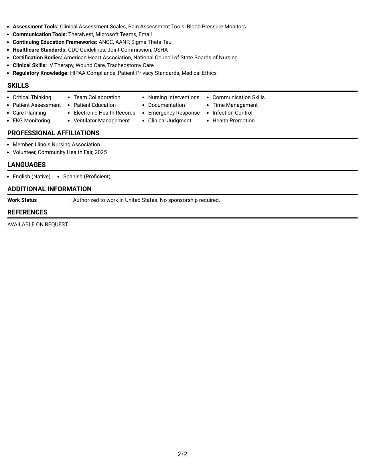 Resume Example Page 2