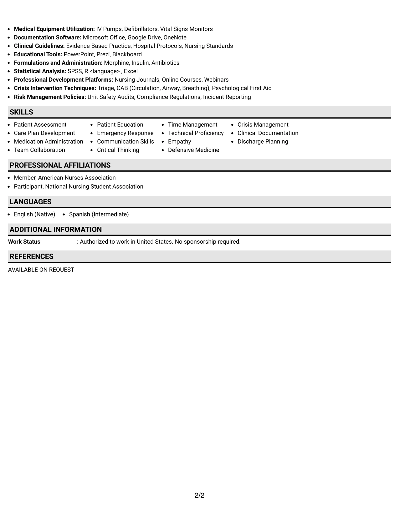 Resume Example Page 2