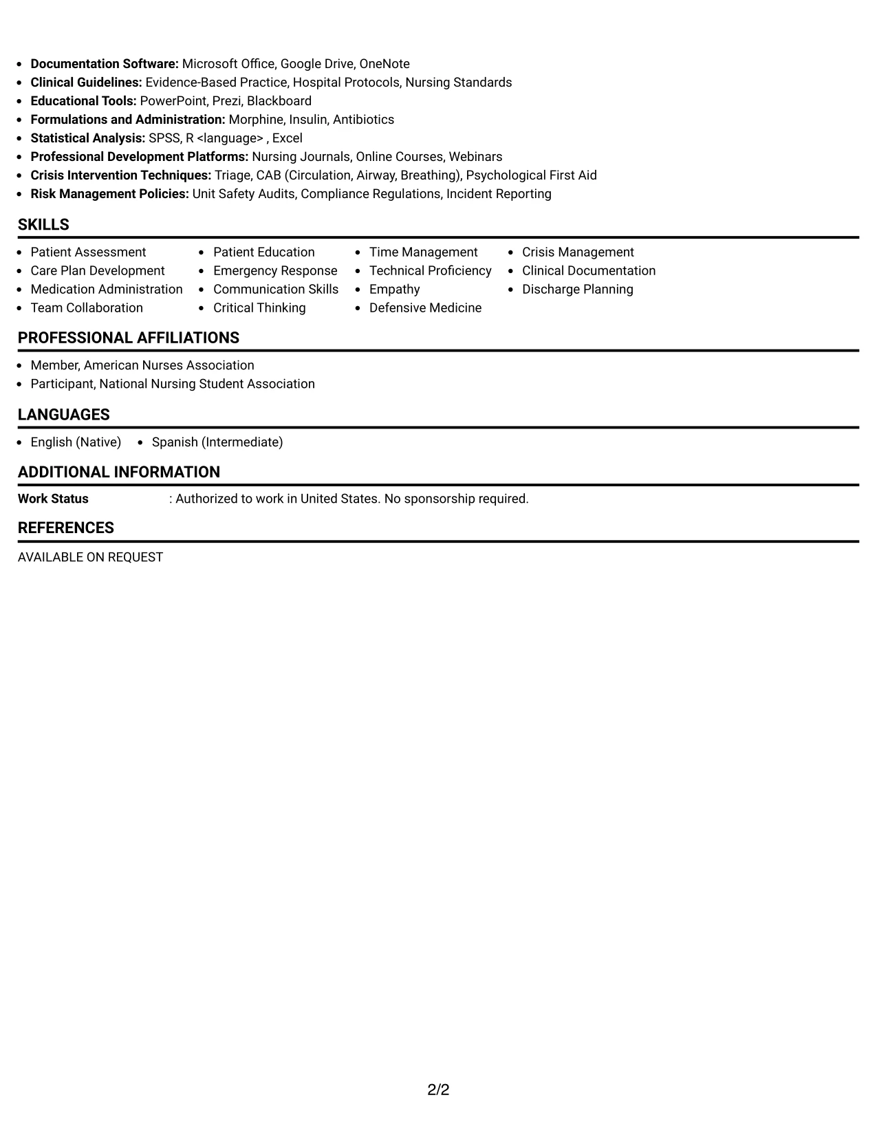 Resume Example Page 2