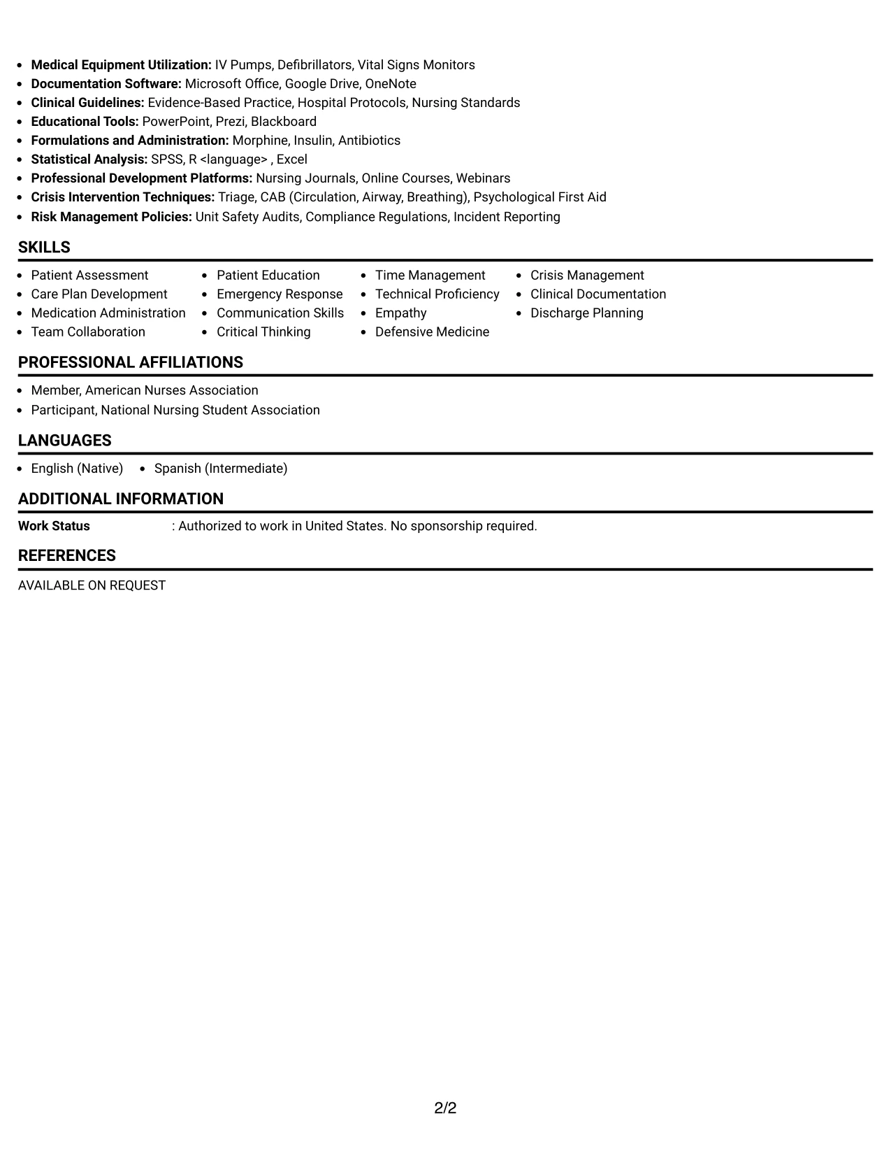 Resume Example Page 2