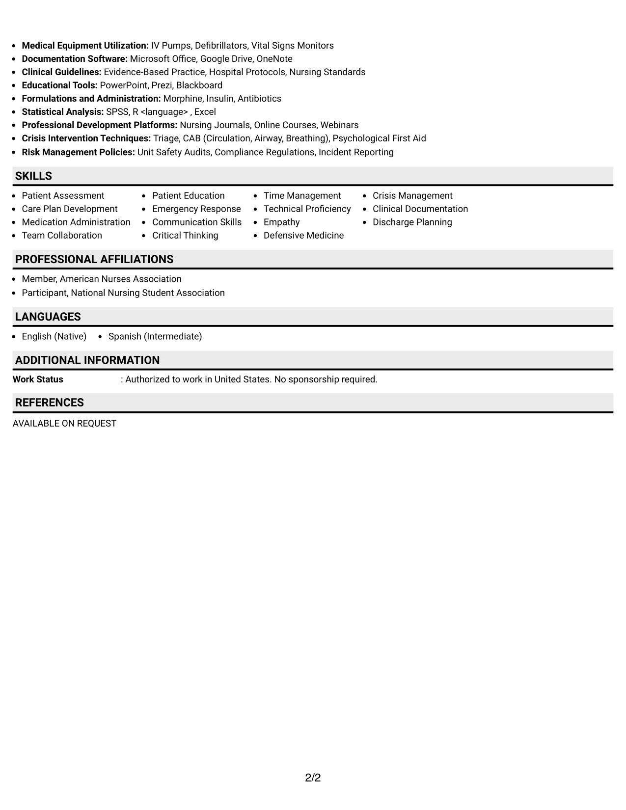Resume Example Page 2