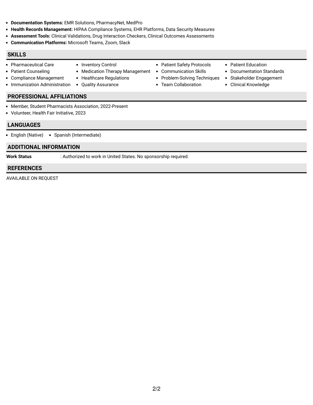 Resume Example Page 2