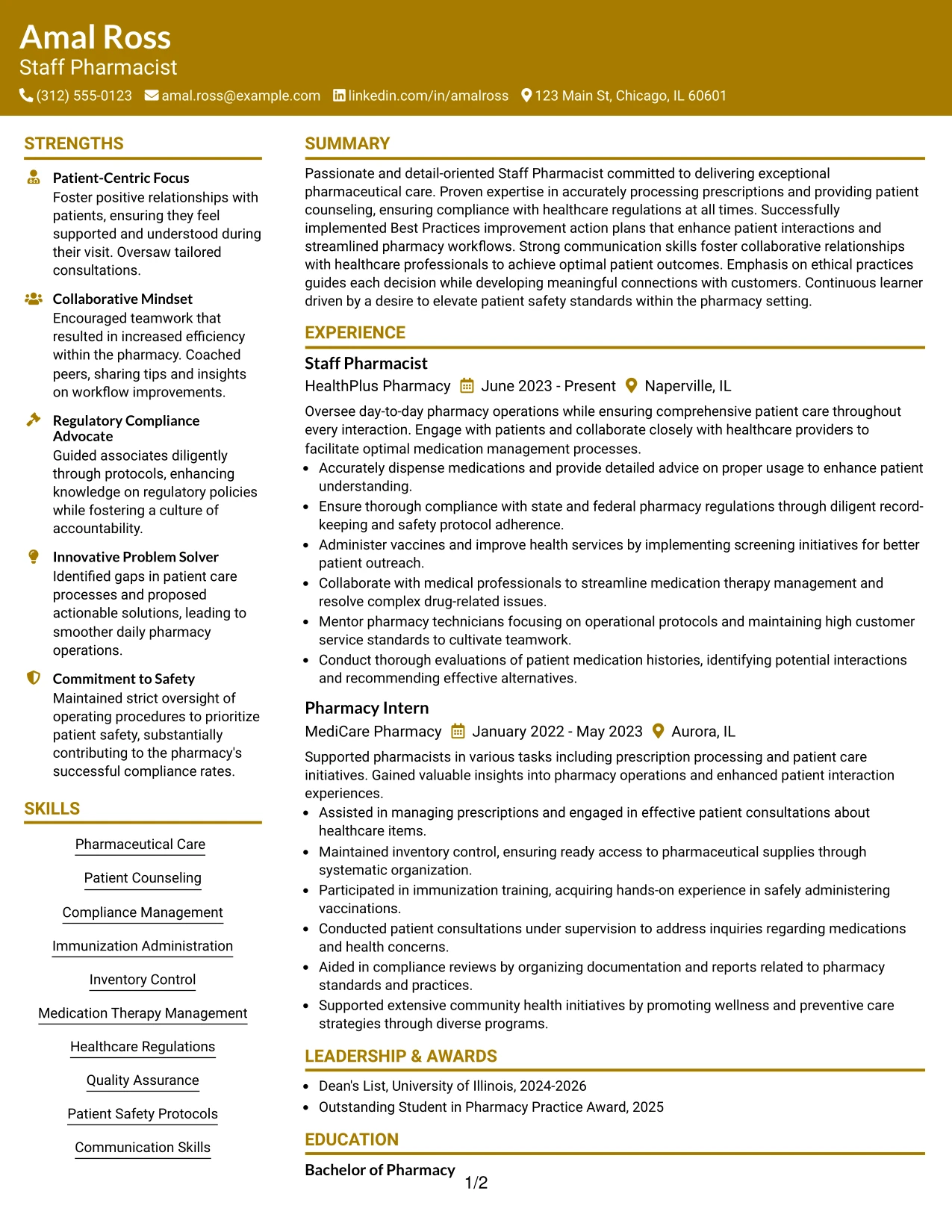 Resume Example Page 1