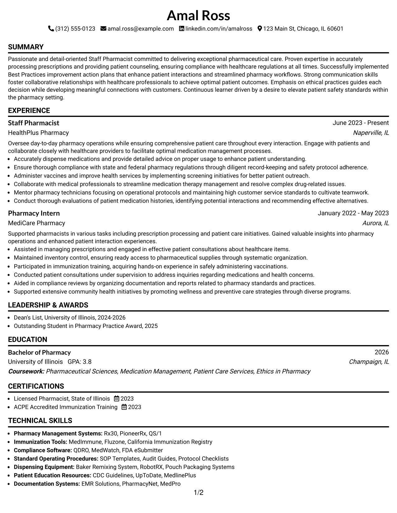 Resume Example Page 1