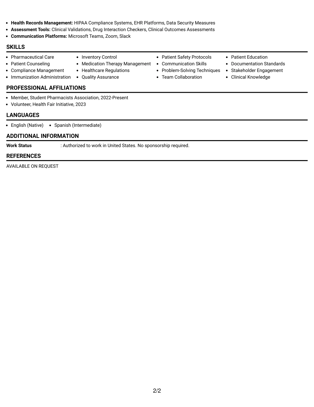 Resume Example Page 2