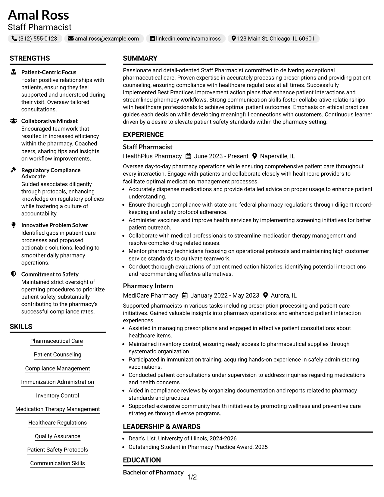 Resume Example Page 1