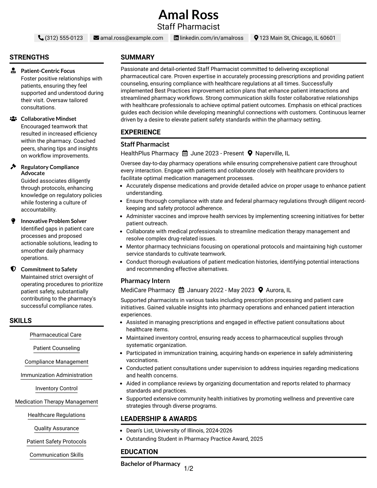 Resume Example Page 1
