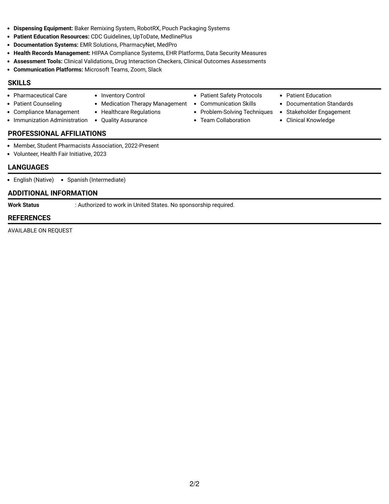 Resume Example Page 2