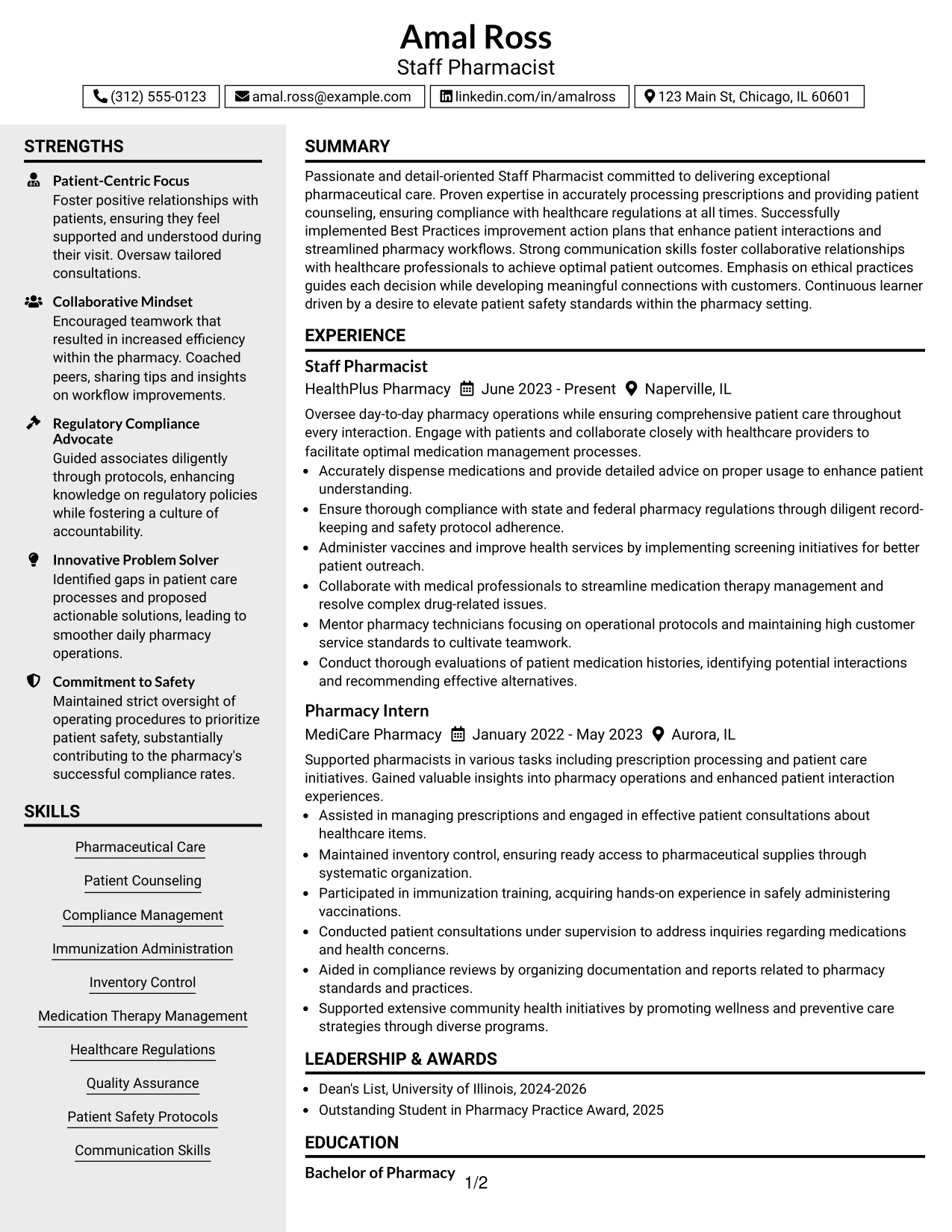 Resume Example Page 1