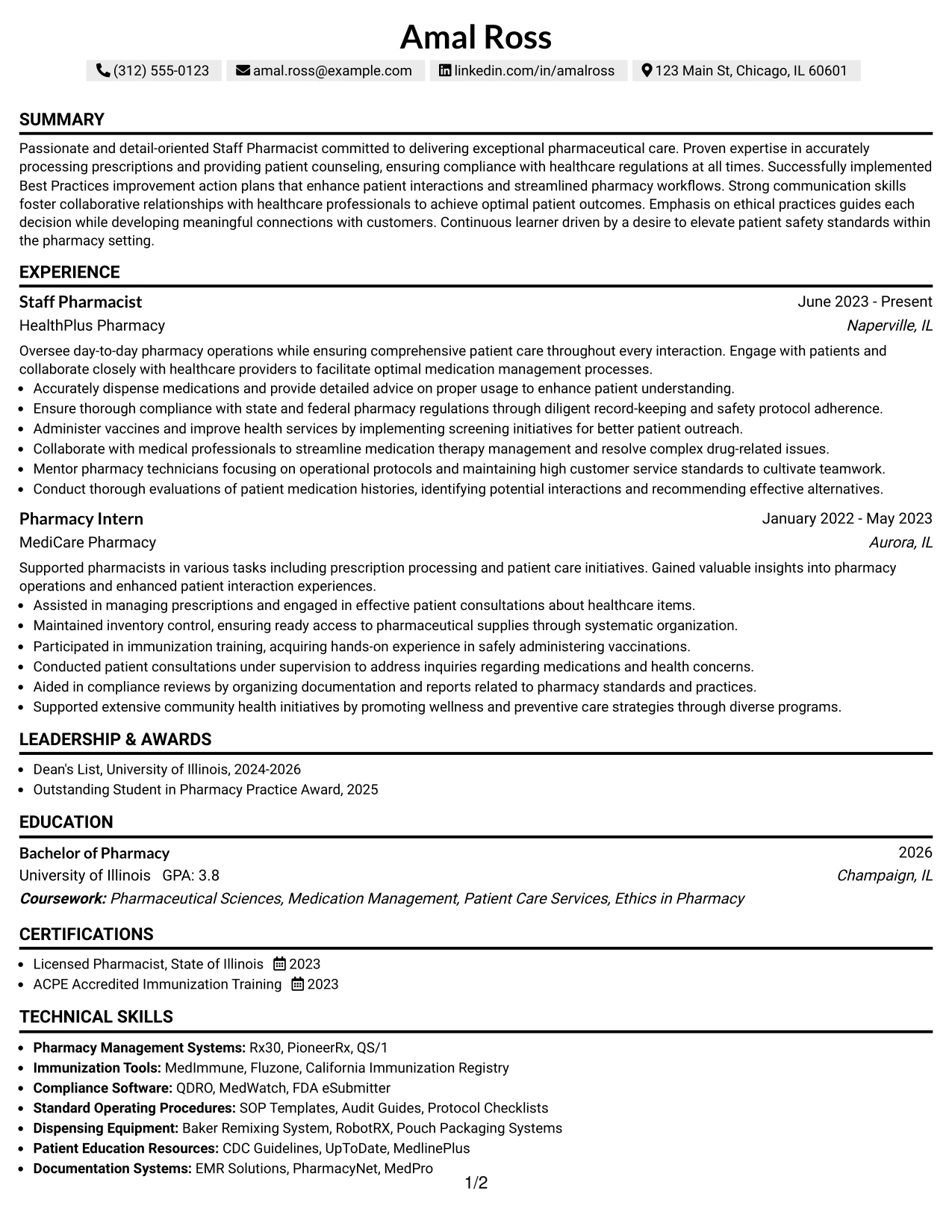 Resume Example Page 1