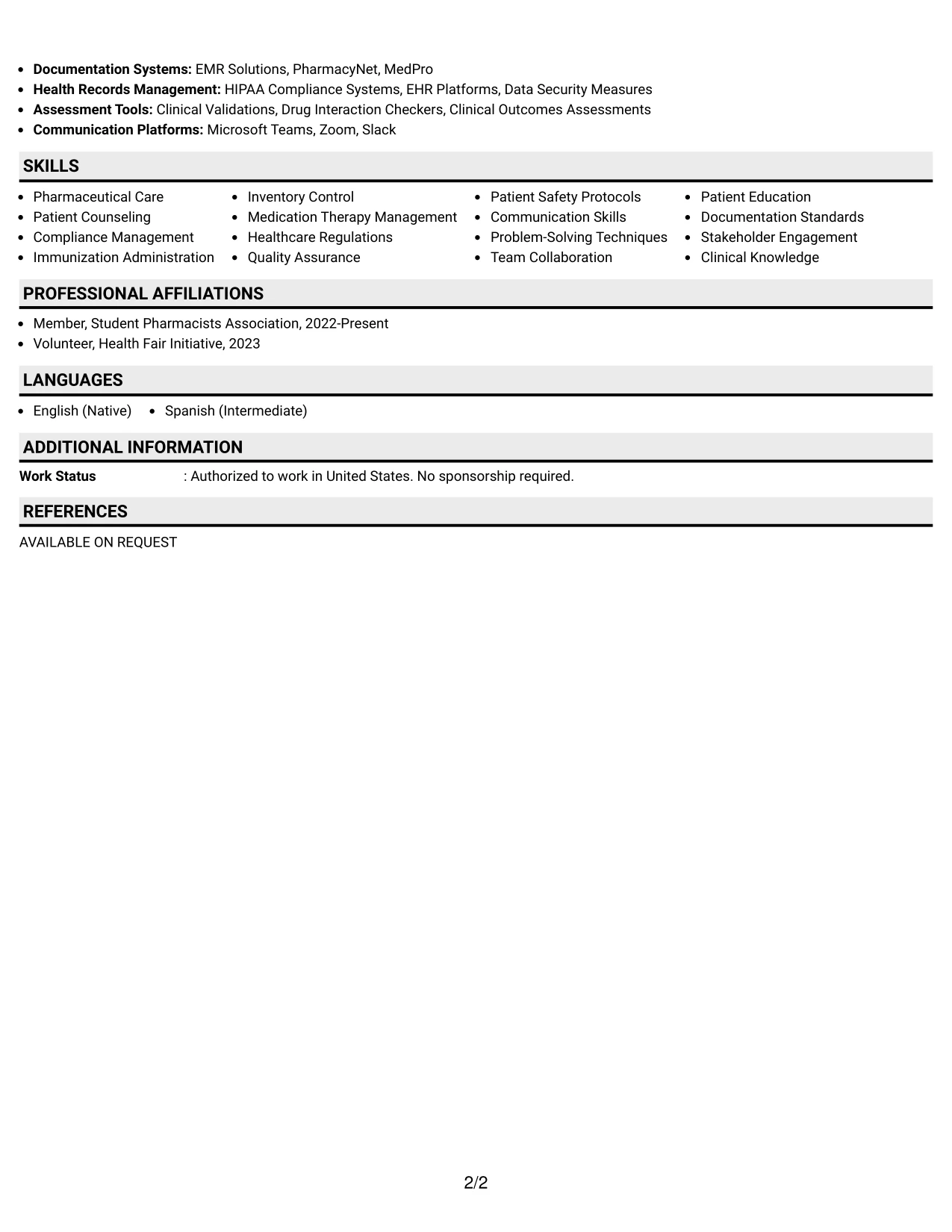Resume Example Page 2