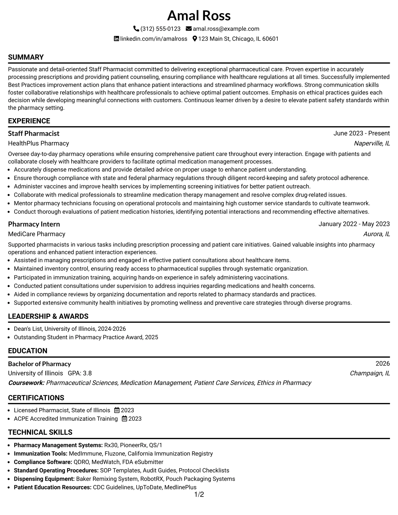 Resume Example Page 1
