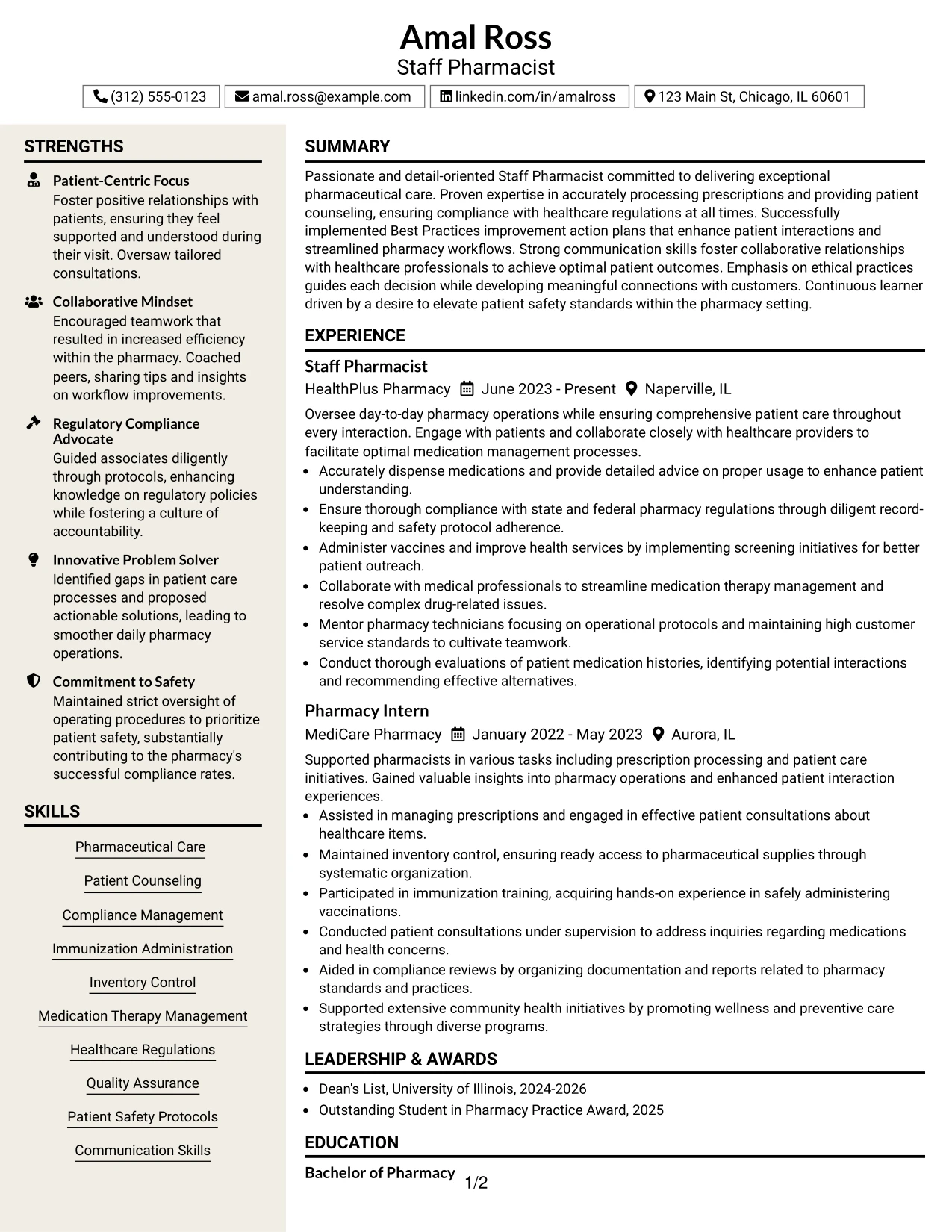 Resume Example Page 1