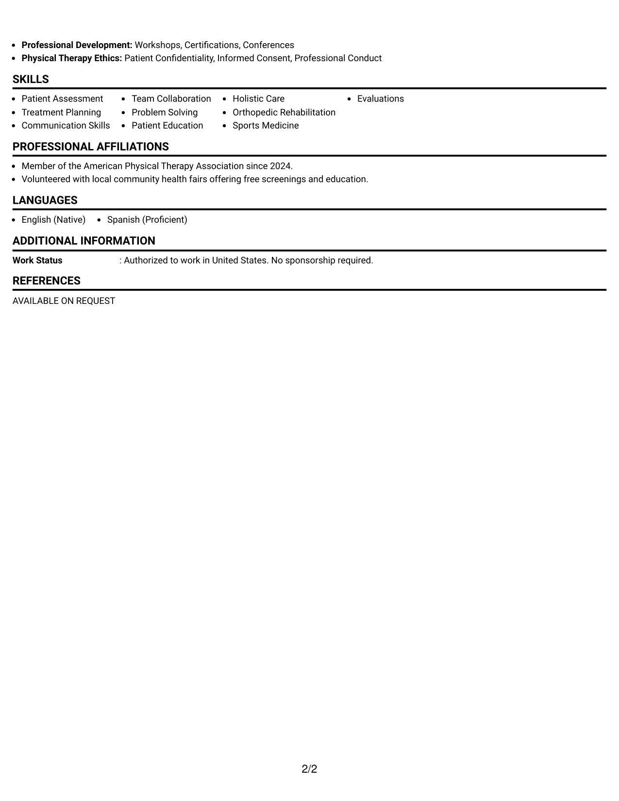 Resume Example Page 2