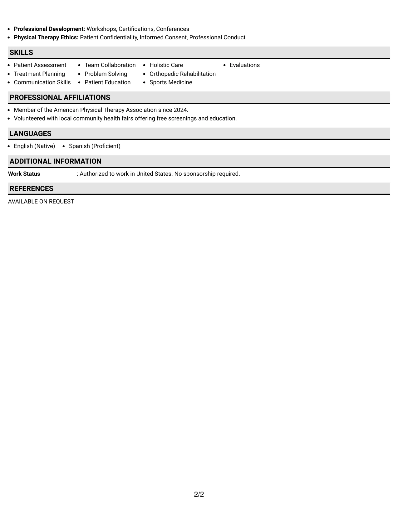 Resume Example Page 2
