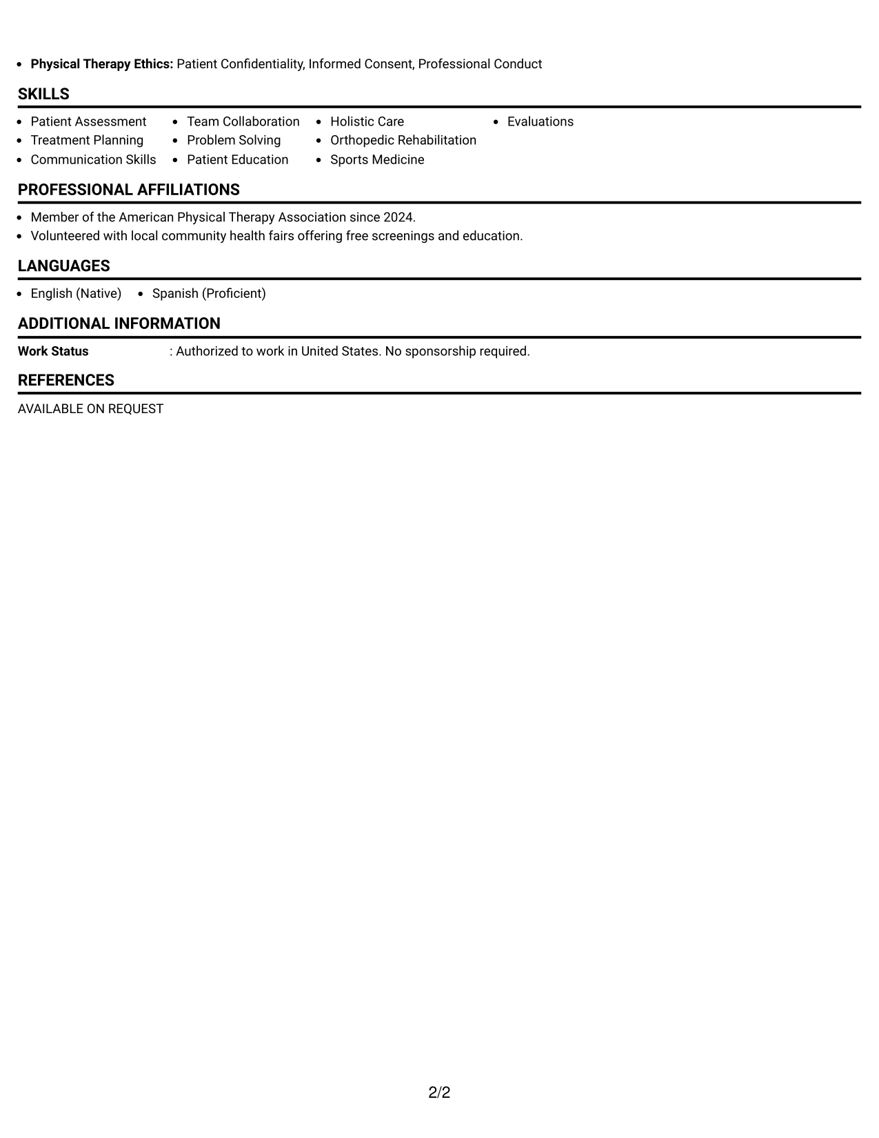 Resume Example Page 2