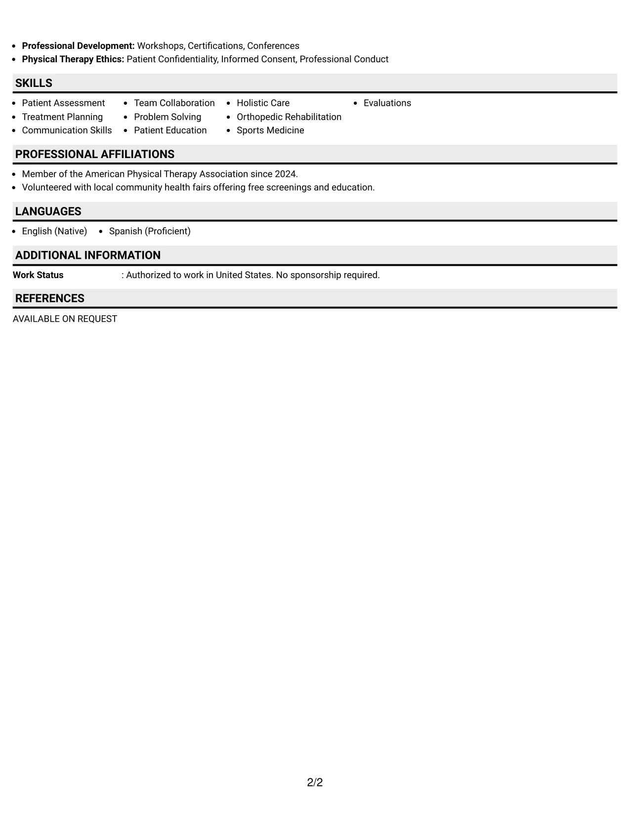 Resume Example Page 2