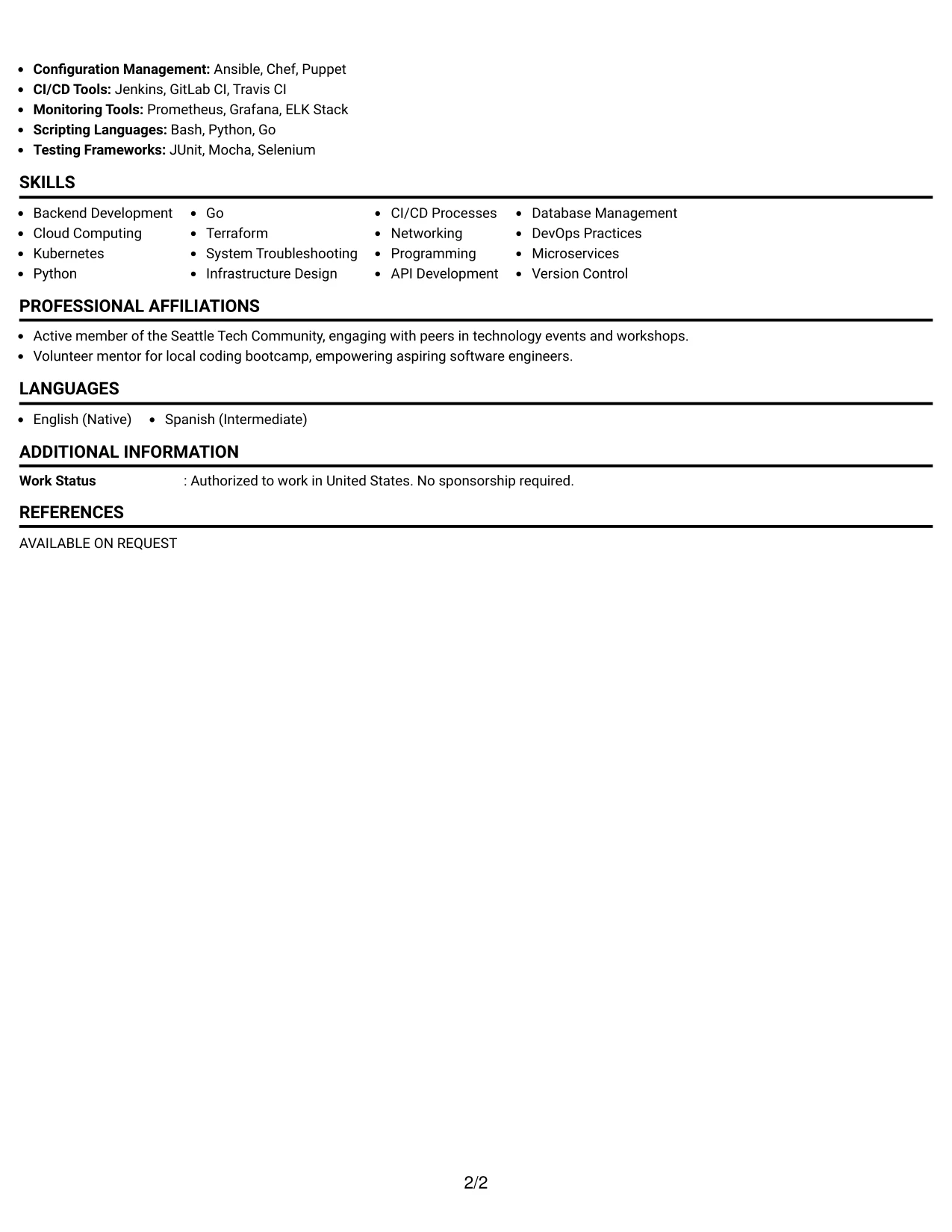 Resume Example Page 2