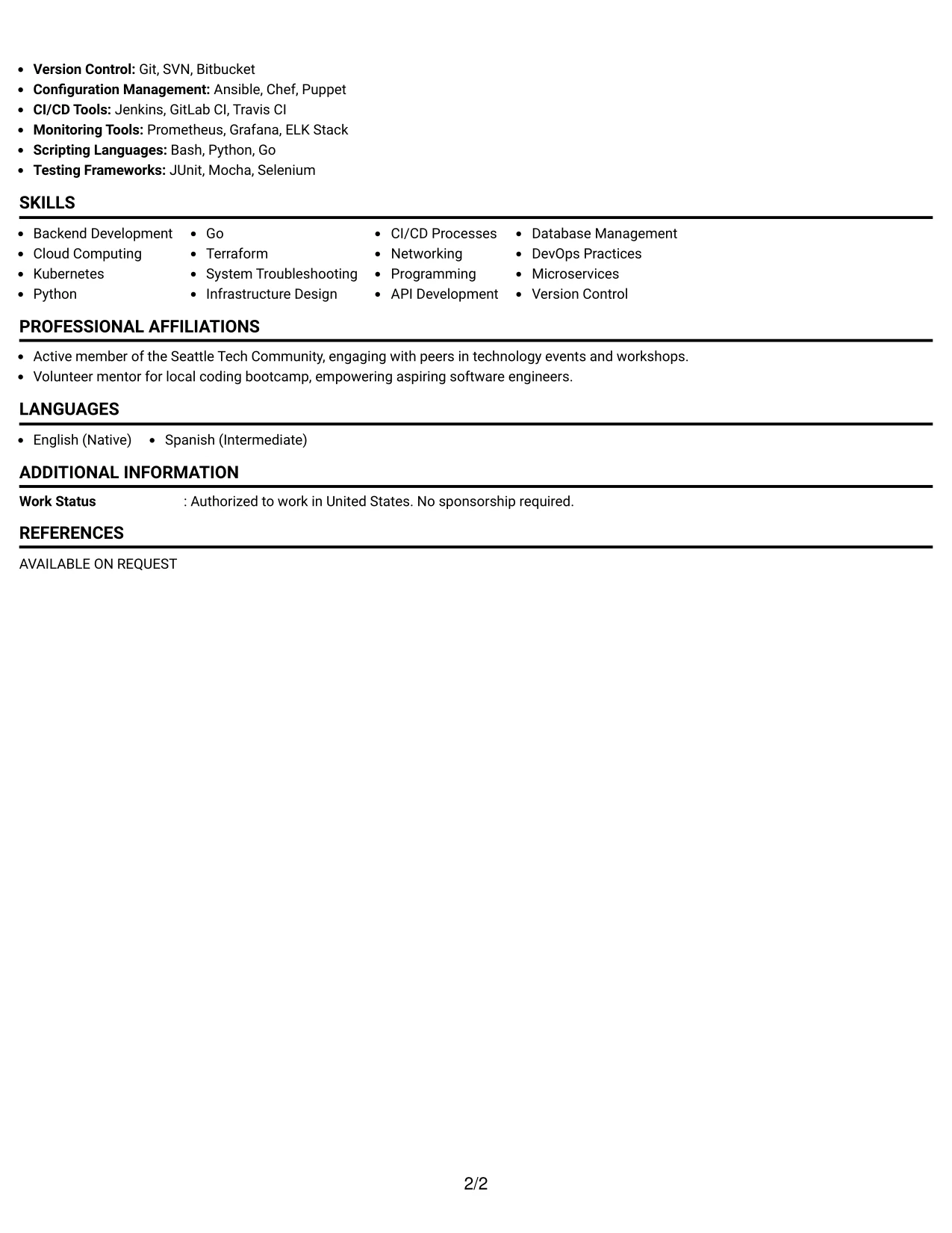 Resume Example Page 2