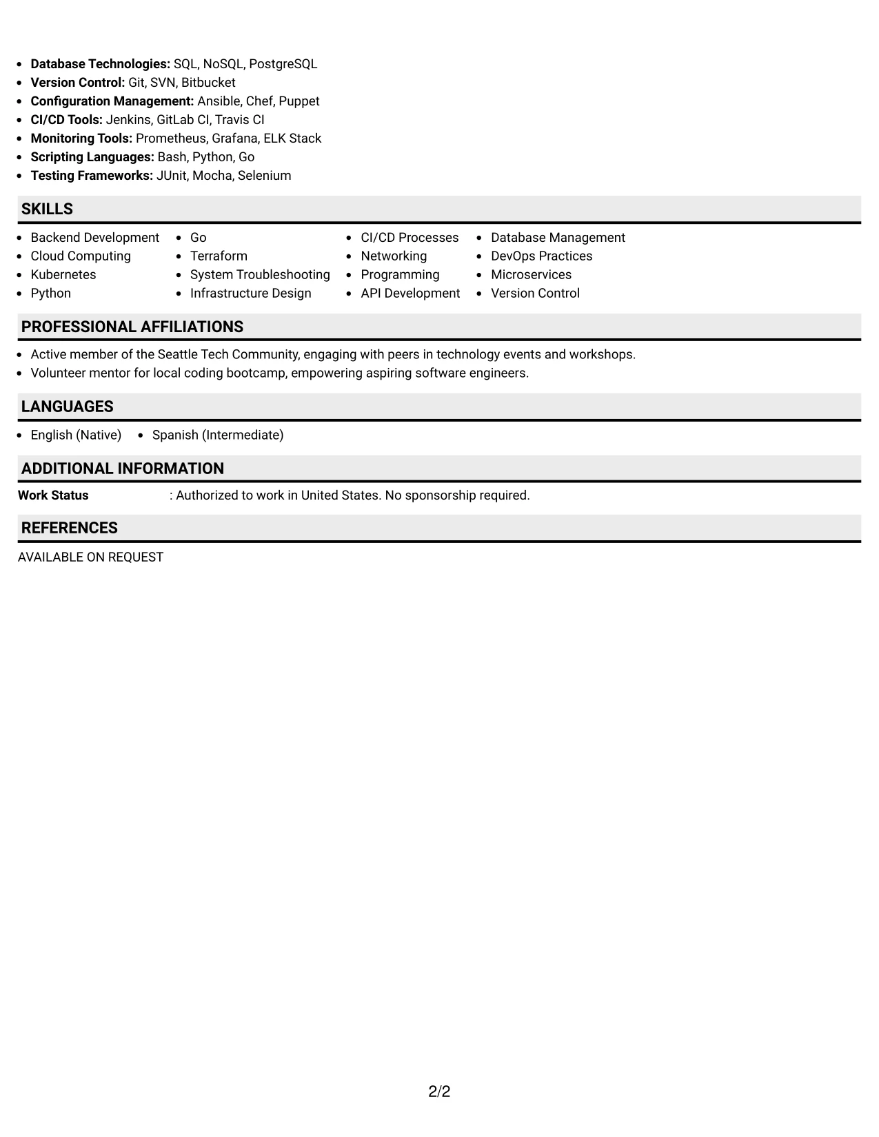 Resume Example Page 2