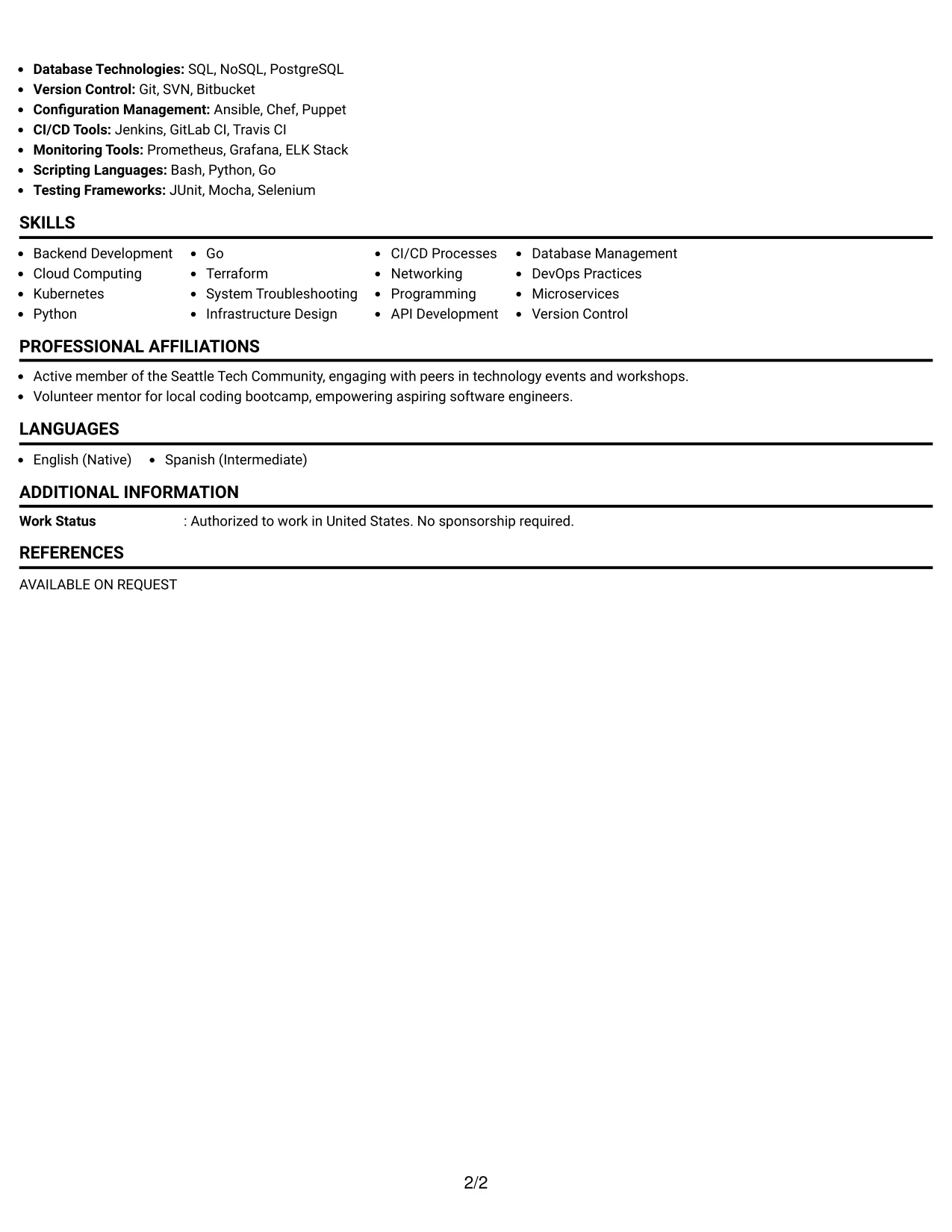 Resume Example Page 2