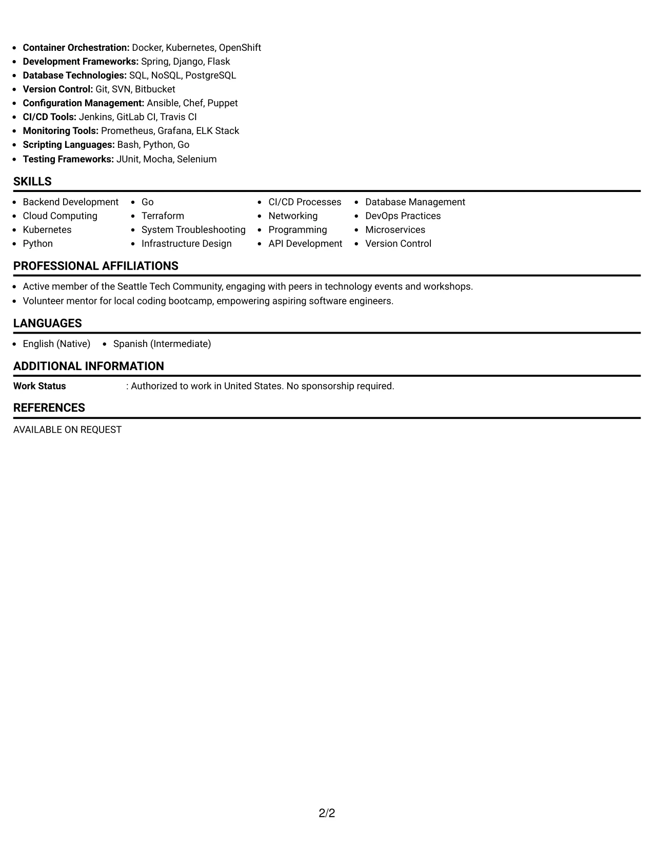 Resume Example Page 2