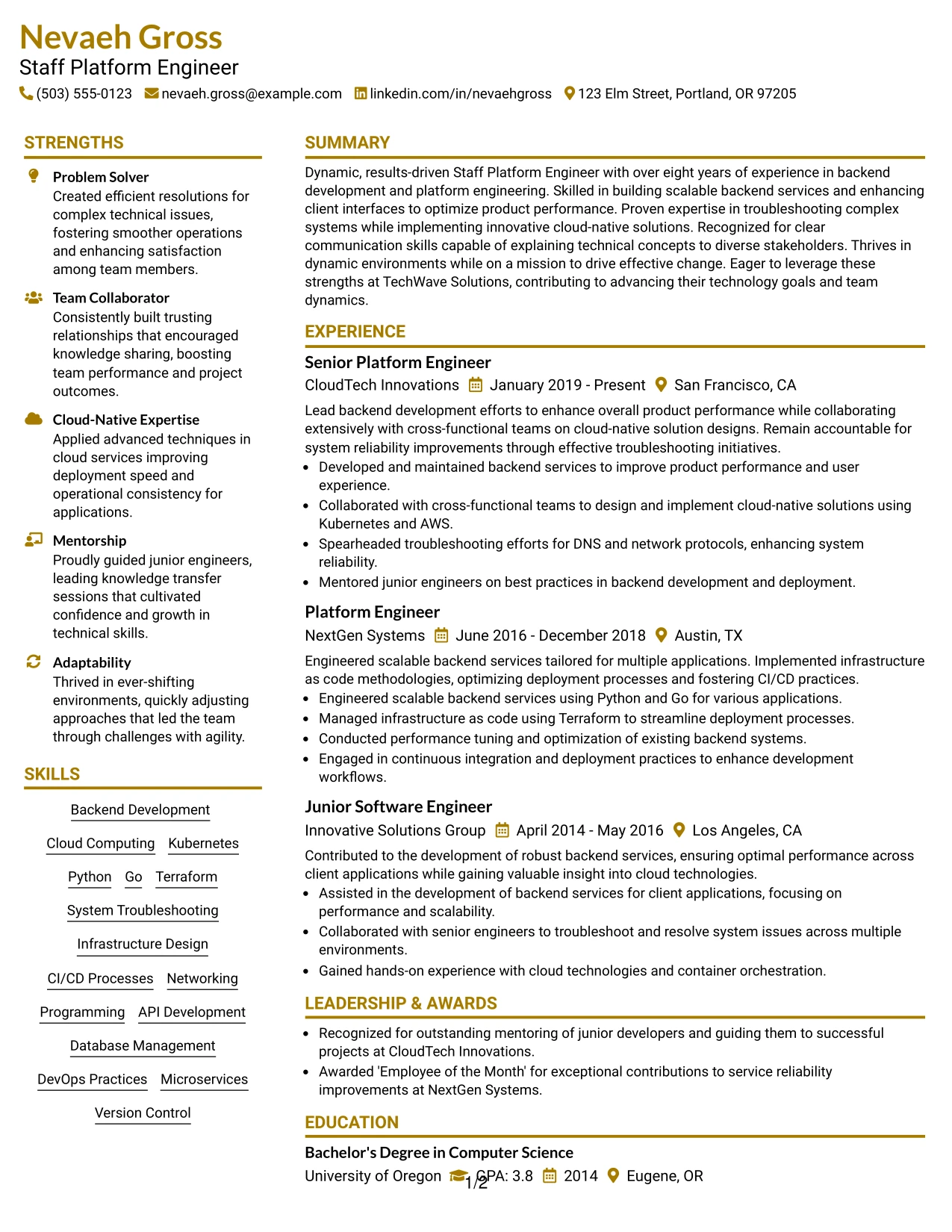 Resume Example Page 1