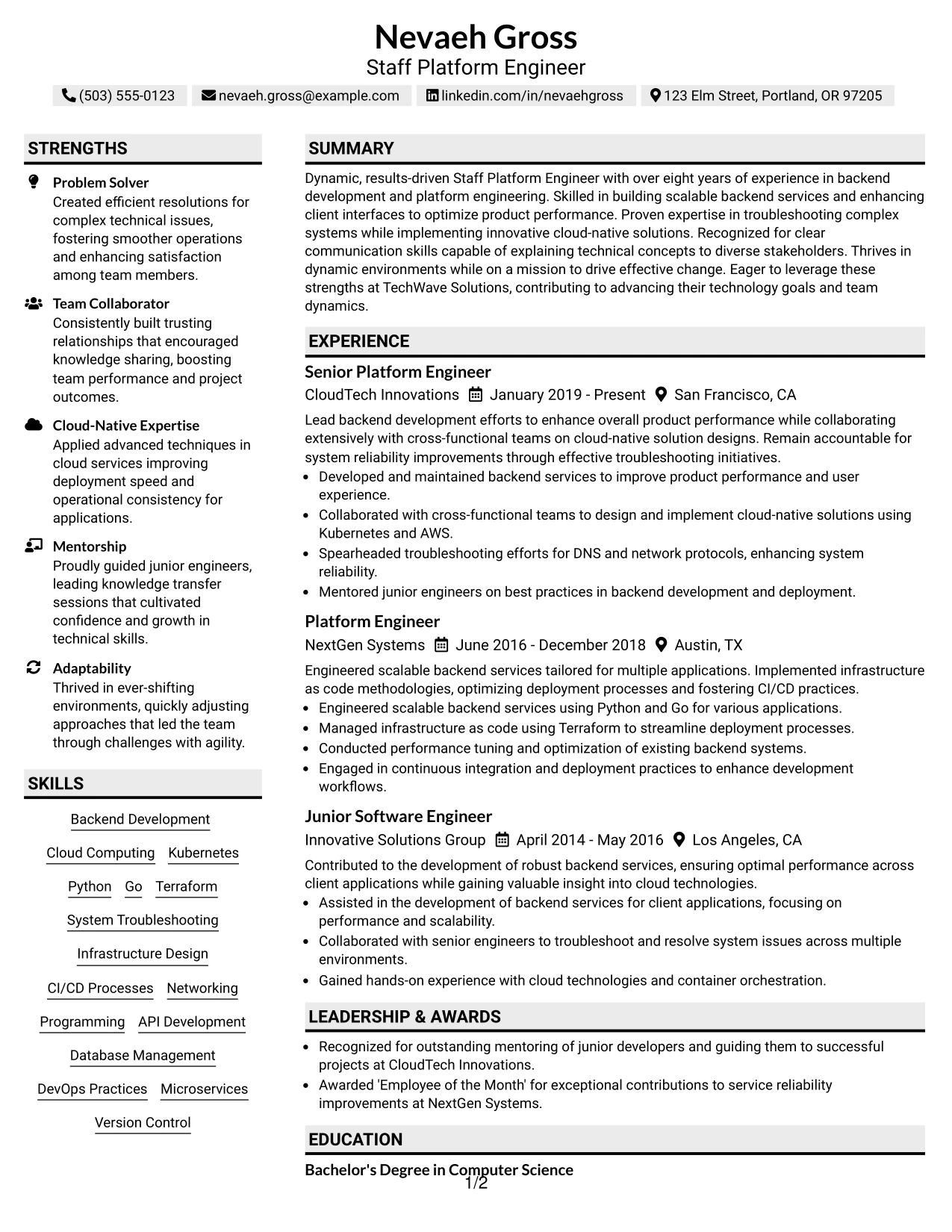 Resume Example Page 1