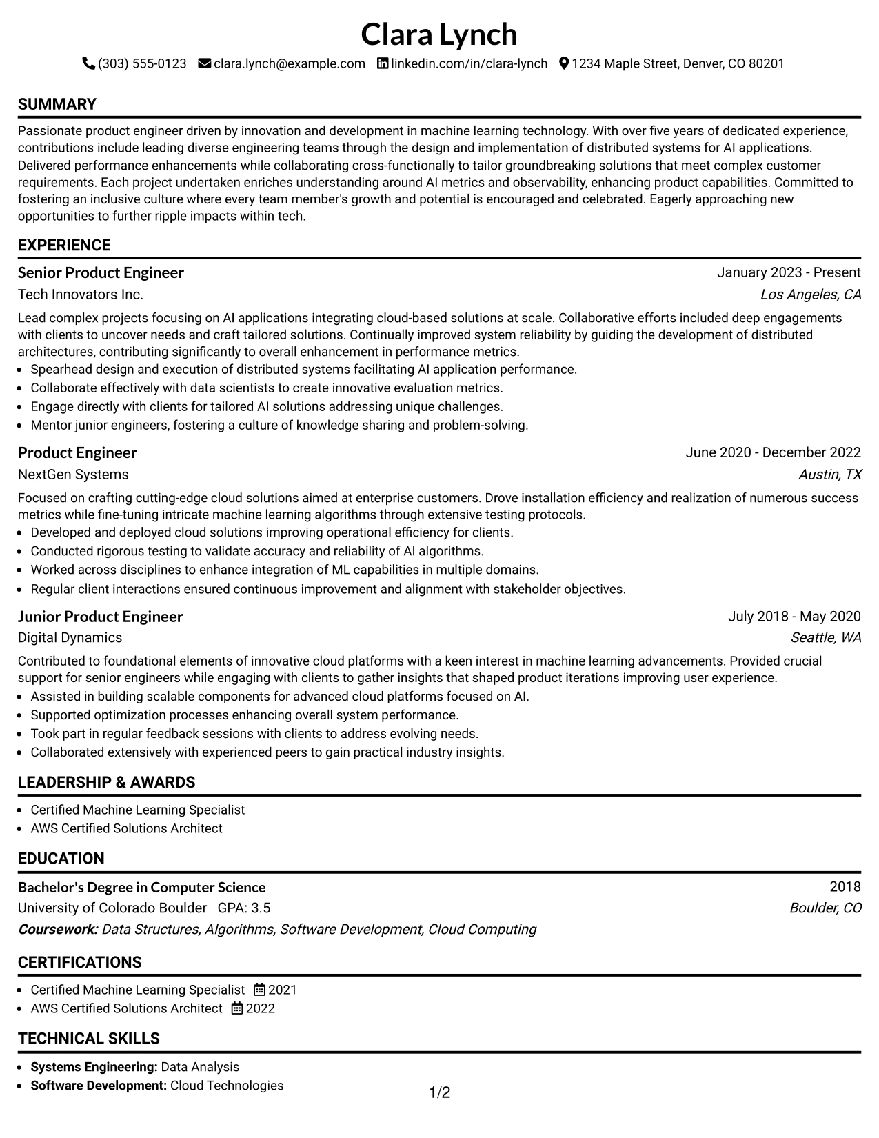 Resume Example Page 1