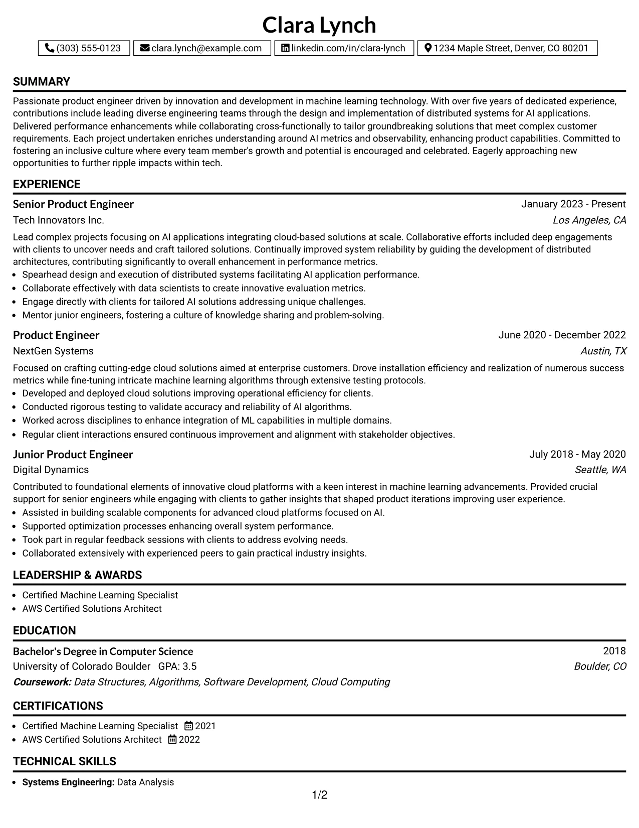 Resume Example Page 1
