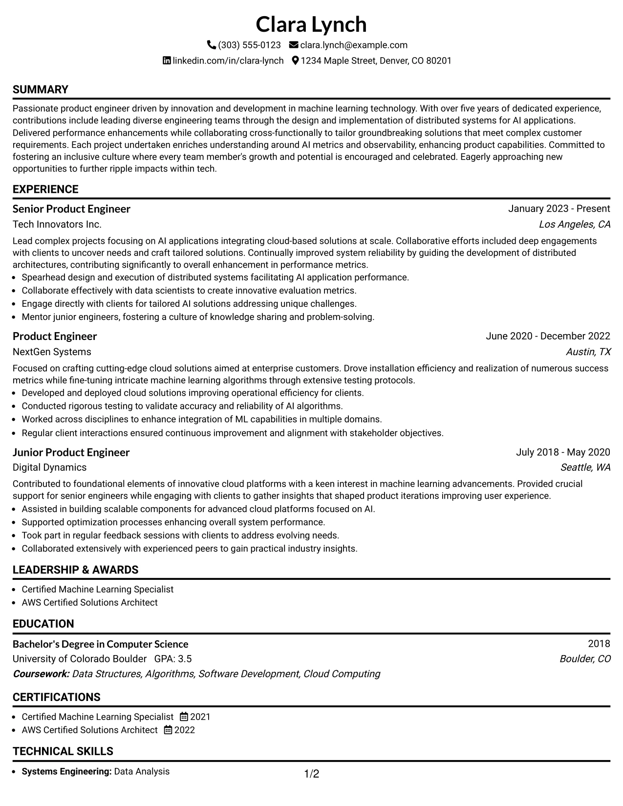 Resume Example Page 1