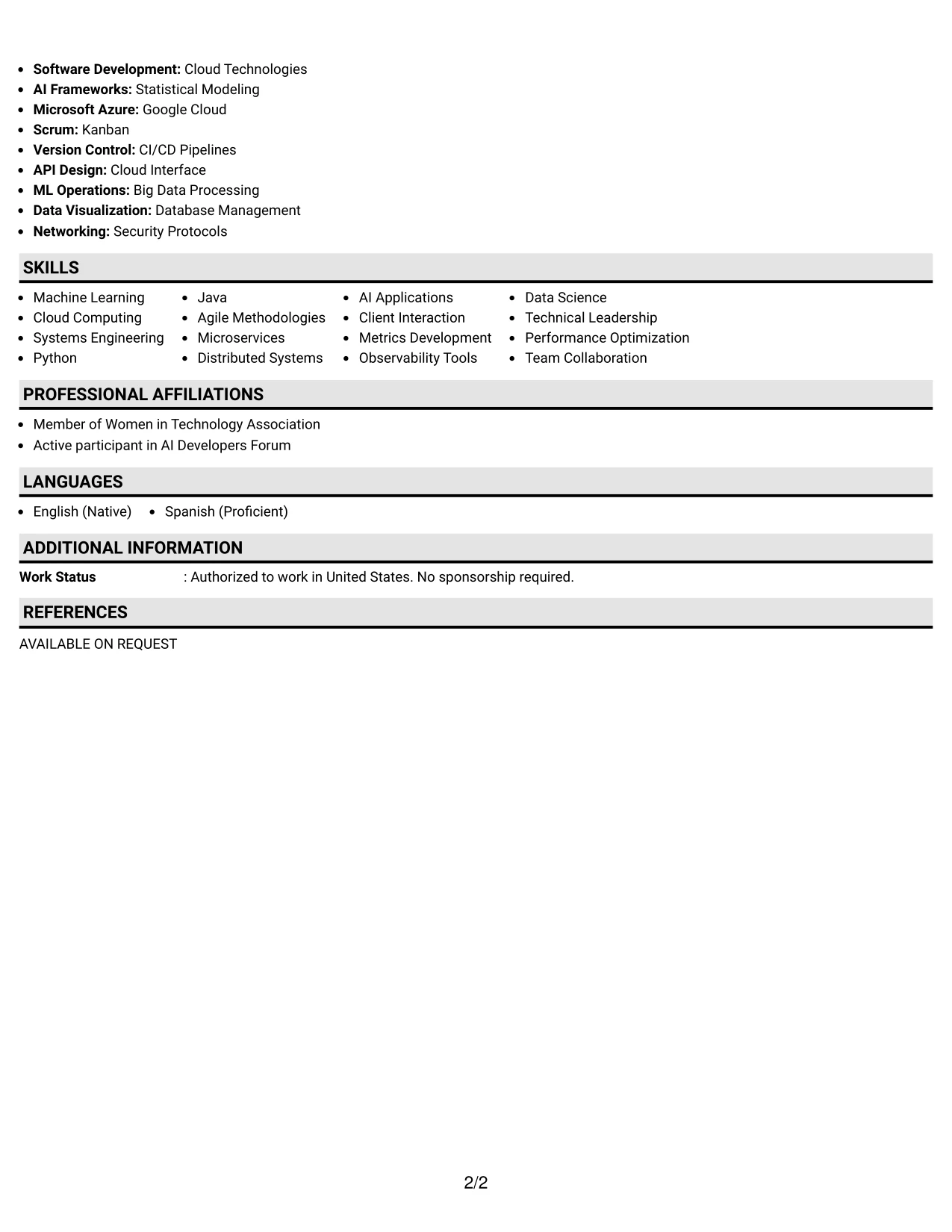 Resume Example Page 2