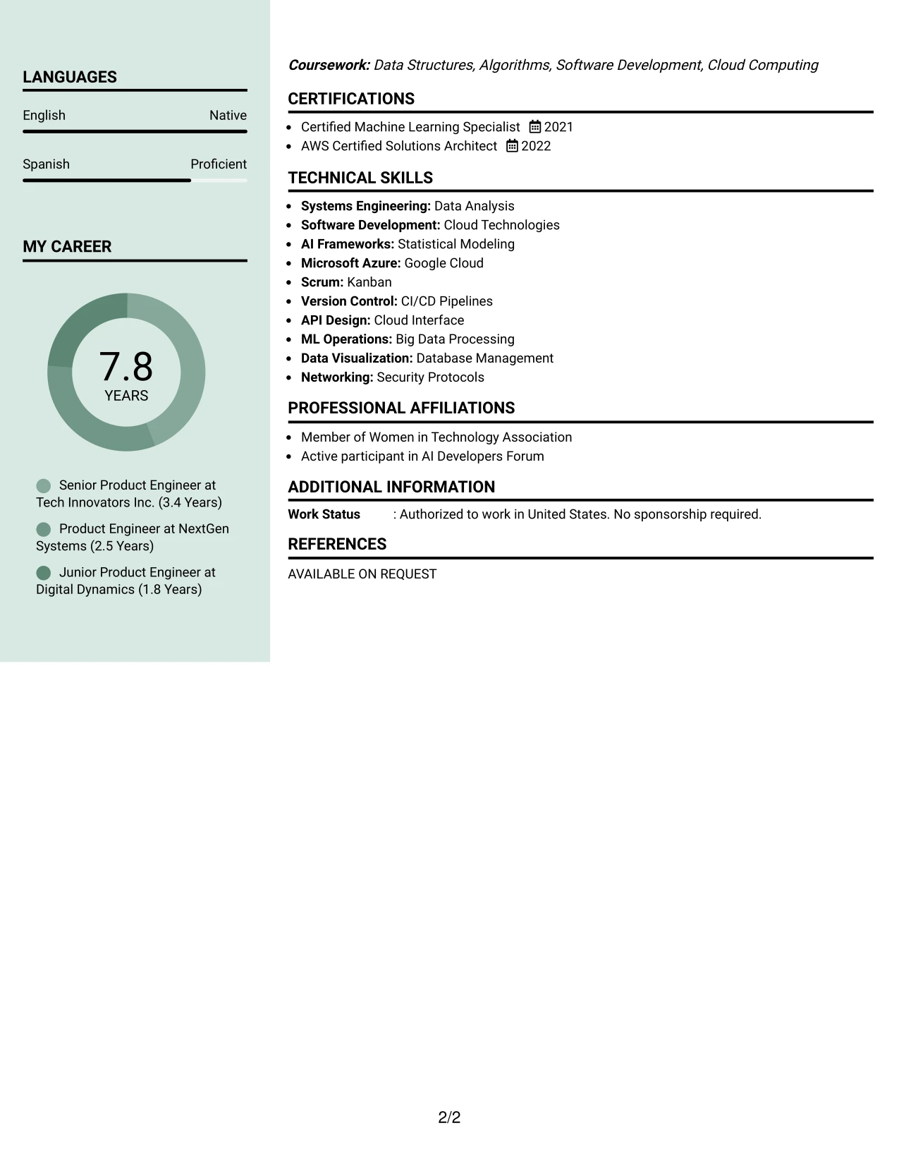 Resume Example Page 2