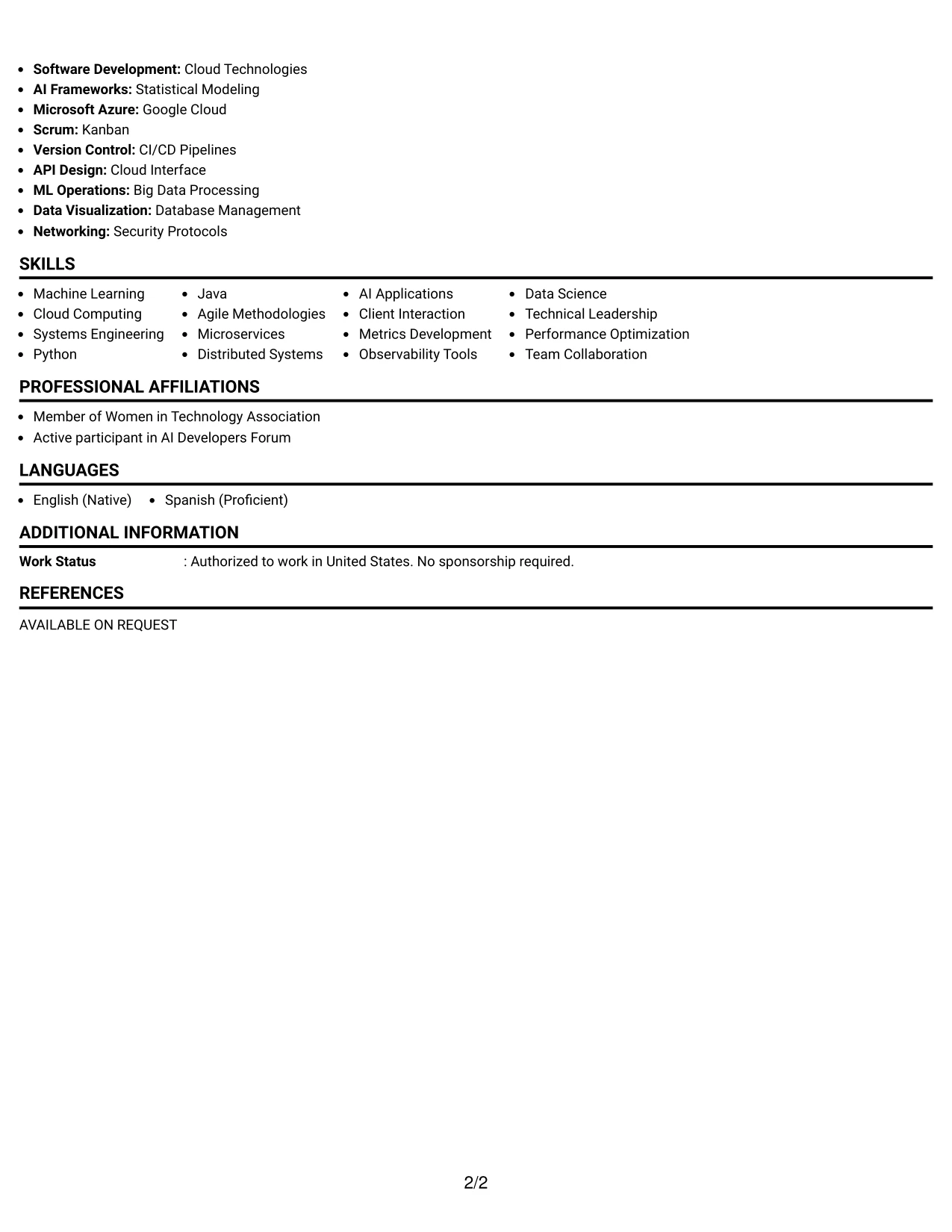 Resume Example Page 2