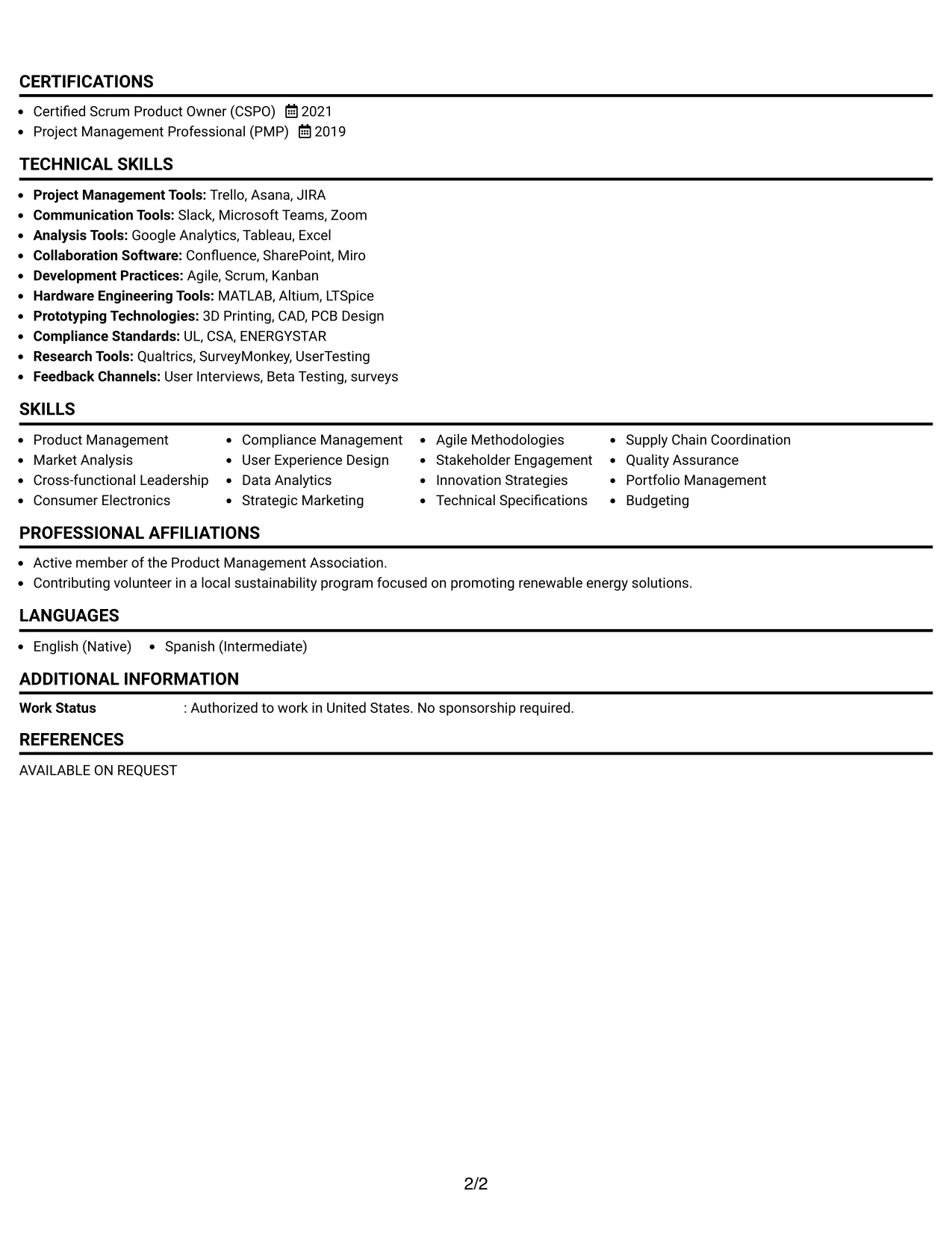 Resume Example Page 2