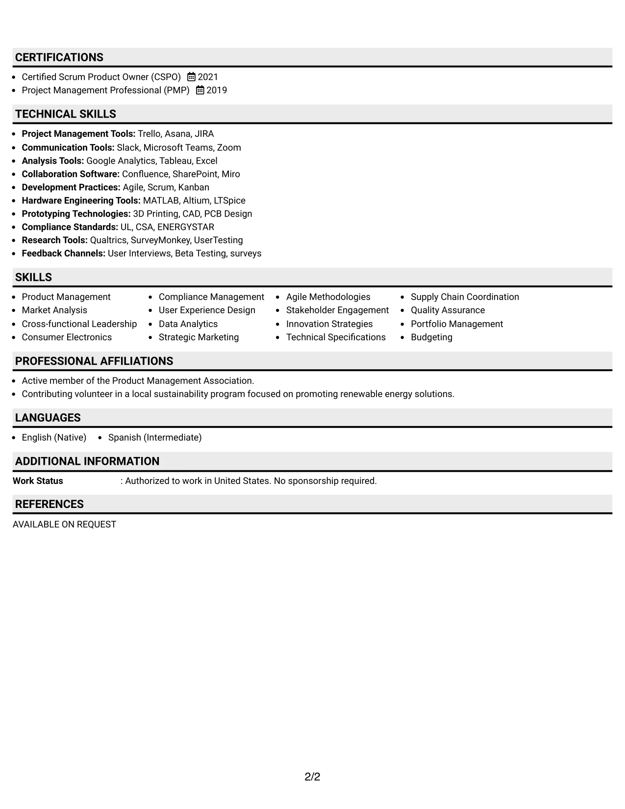 Resume Example Page 2